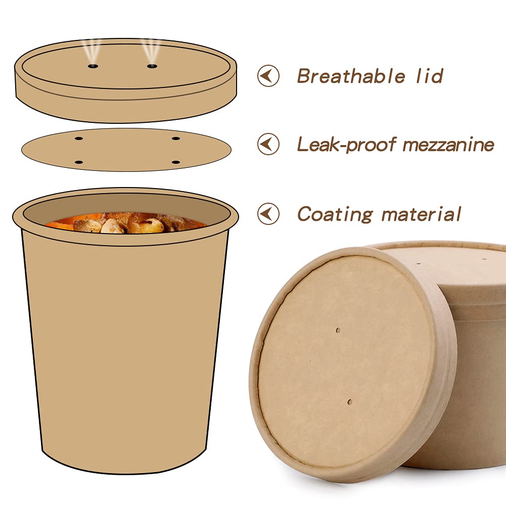 50 Pack 8 oz Disposable Paper Soup Cups with Lids - Eco-Friendly Ice Cream Containers, To-Go Food Bowls for Soup, Frozen Yogurt, Desserts - Perfect for Parties, Picnics & Takeout Meals