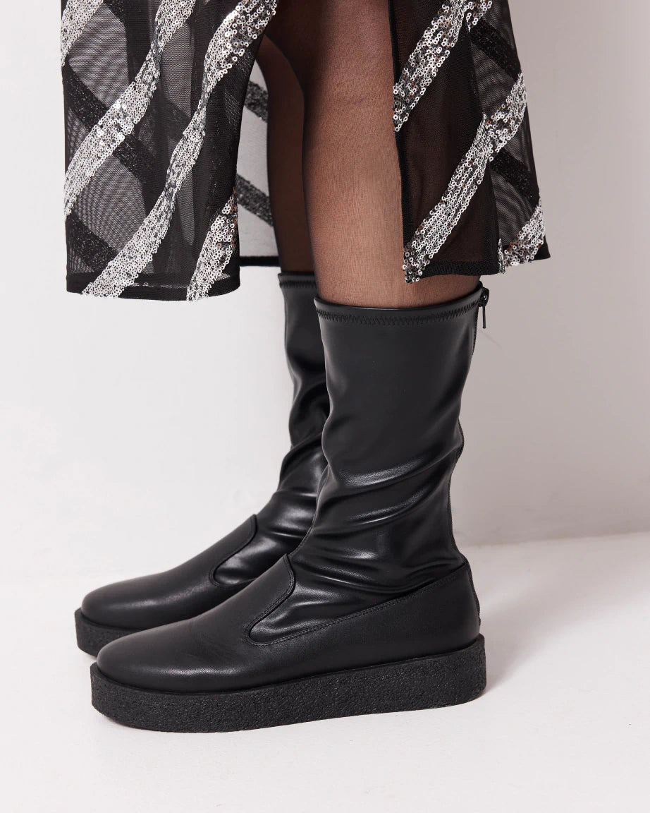 Legacy Midi Leather Boots for Women - Black Ankle Boots with Chunky Heel | Stylish & Comfortable for Fall, Winter & Everyday Wear
