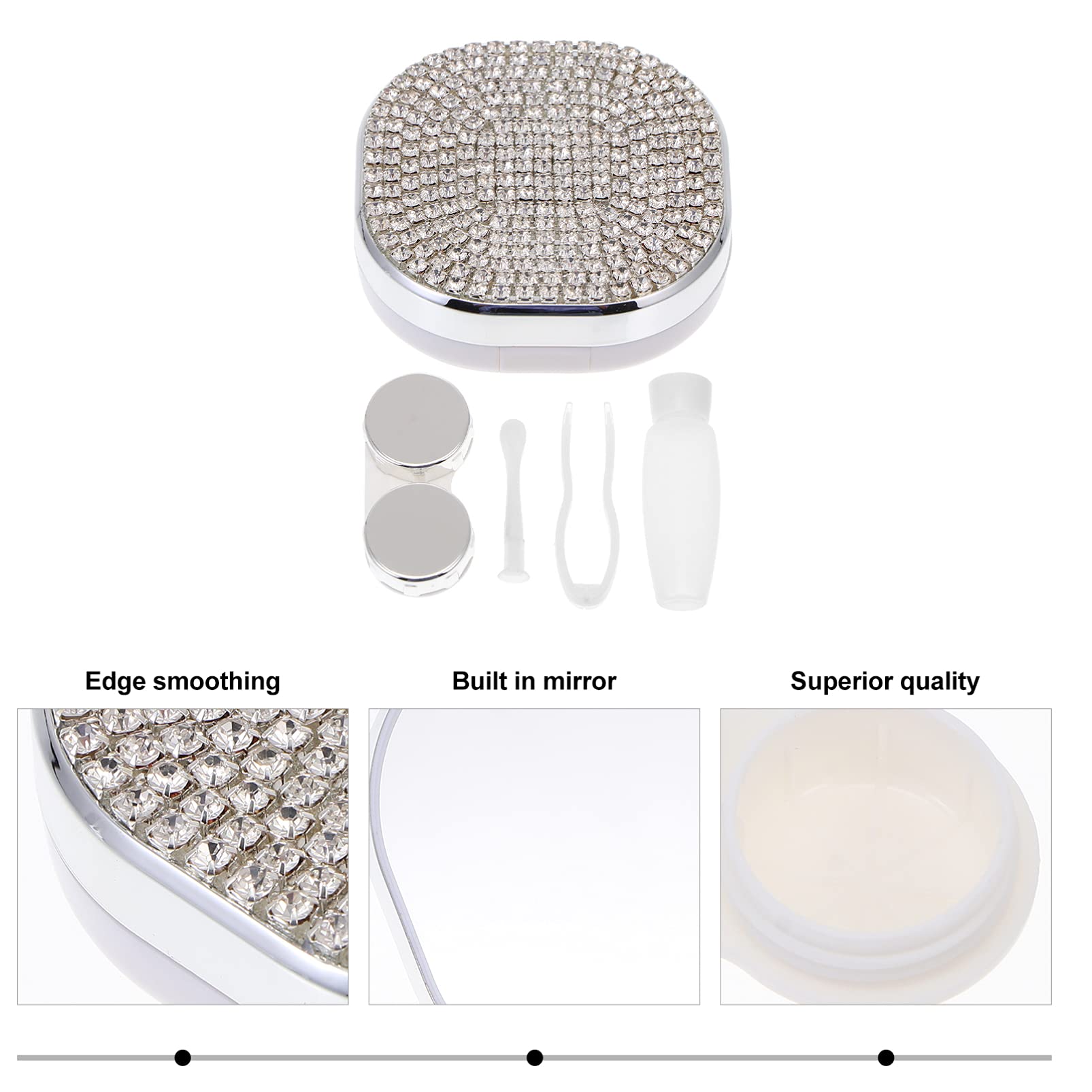 Healifty Rhinestone Contact Lens Case with Mirror & Tweezer - Travel Kit for Eye Care