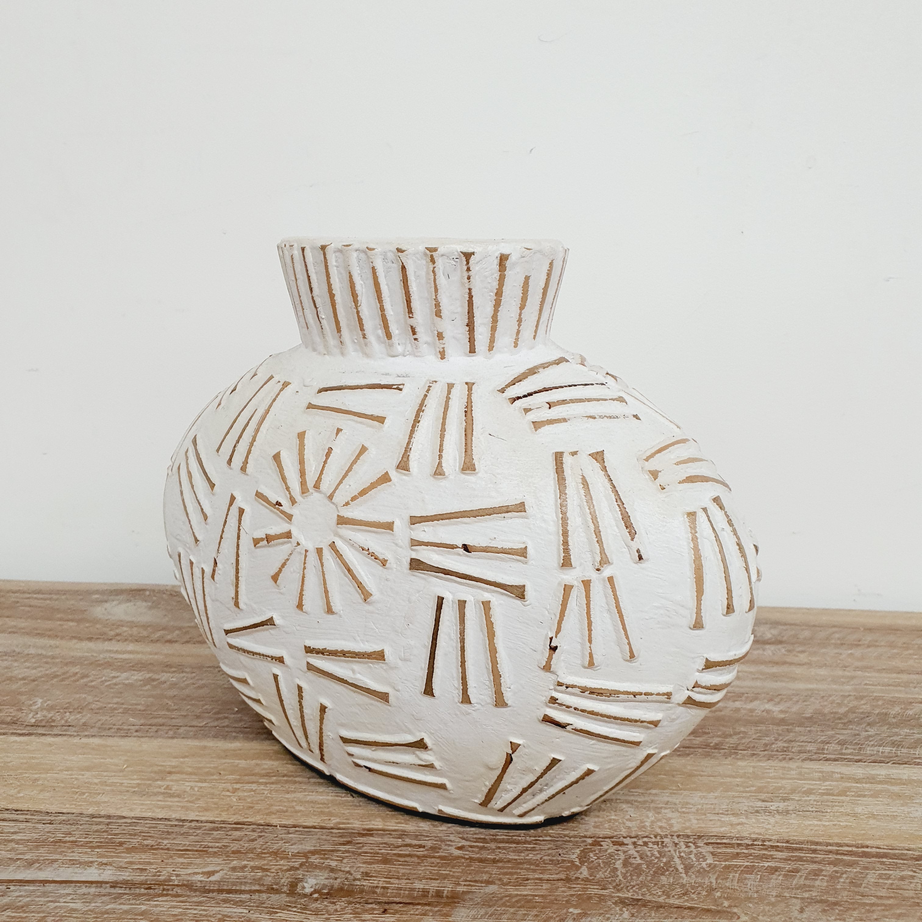White Decorative Oval Terracotta Vase - Handmade Ceramic Flower Pot for Home Decor, Wedding Centerpieces & Boho Style Interior Design
