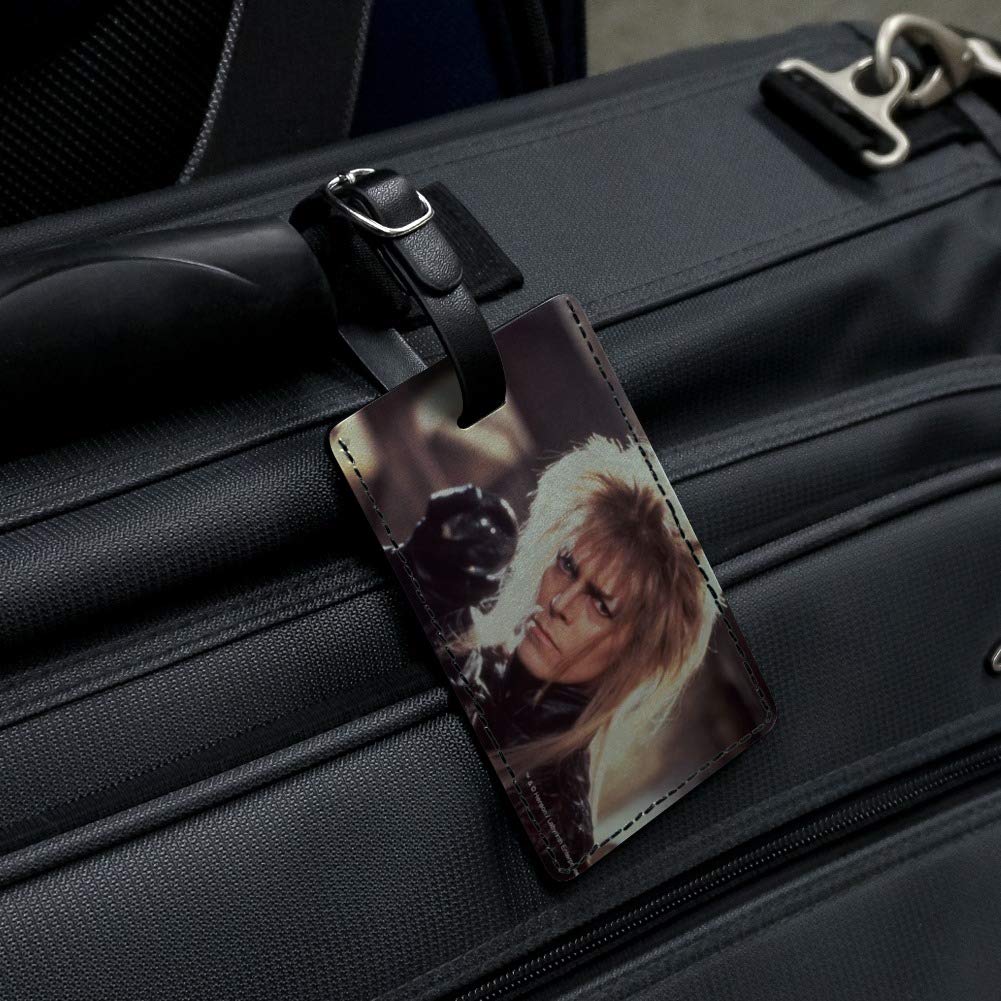 Labyrinth Goblin King Crystal Ball Rectangle Leather Luggage Tag - Vintage Gothic Travel ID Card Holder for Suitcases & Backpacks - Perfect for Cosplay, Halloween & Fantasy Themed Events
