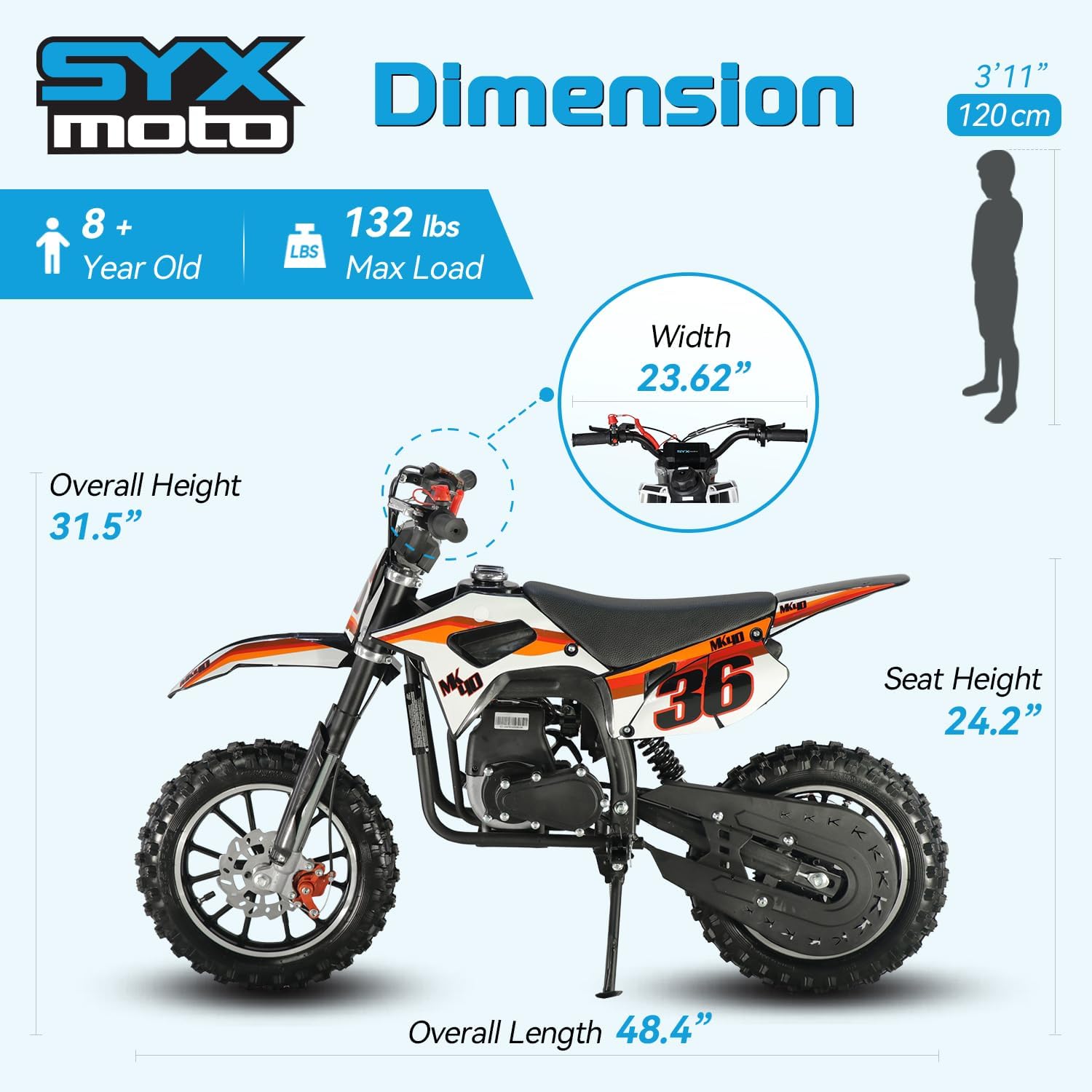 SYX MOTO 40cc Mini Dirt Bike for Kids Ages 8-12 | 4-Stroke Gas Powered Off-Road Pit Bike | 19 MPH Max Speed with Pull Start & 10'' Wheels | EPA Approved | Green | Perfect for Backyard Racing & Trail Adventures