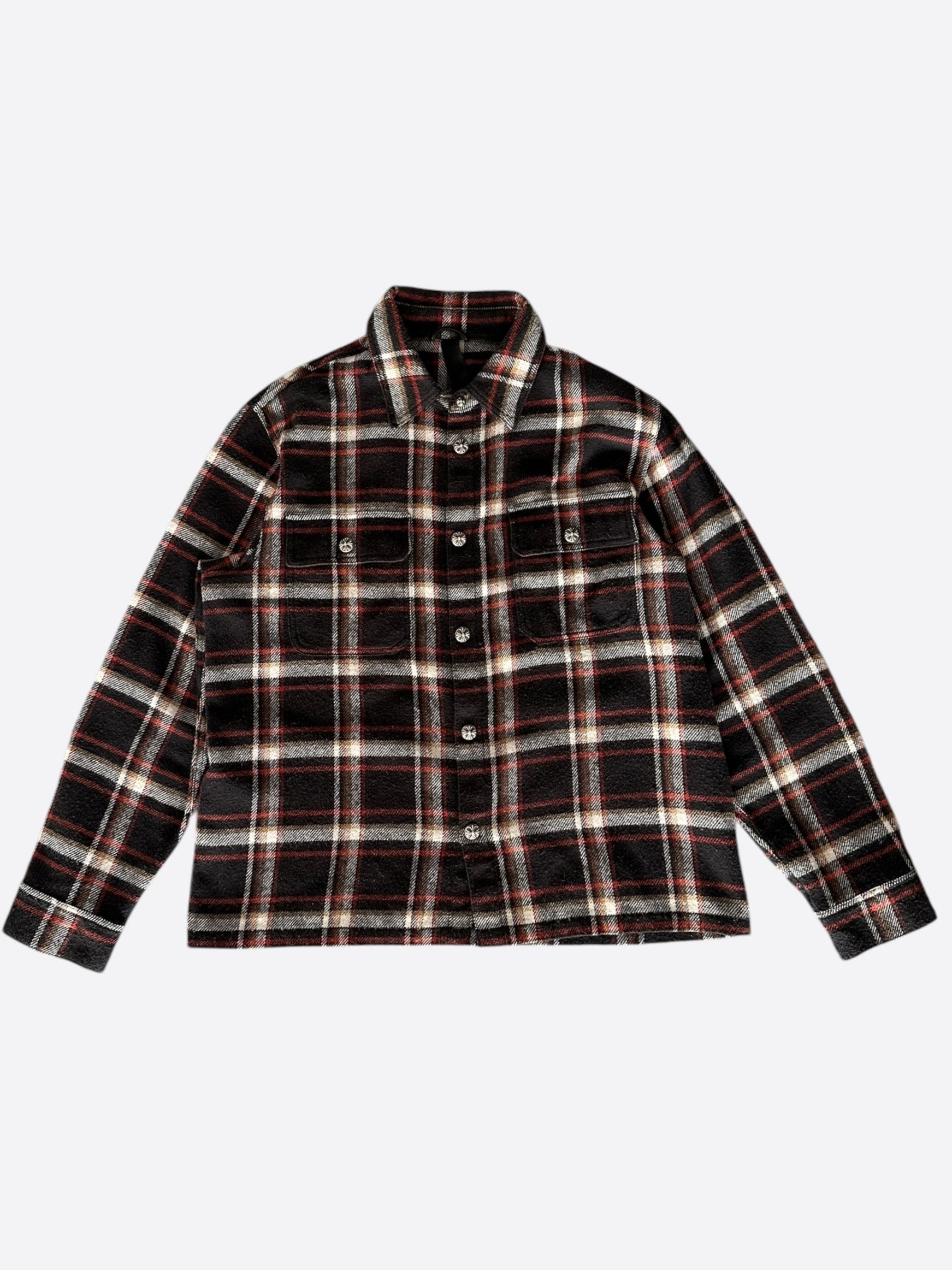 Chrome Hearts Black Plaid Flannel Jacket for Men - Stylish Overshirt with Premium Cotton - Perfect for Casual Wear, Street Fashion & Layering Outfits
