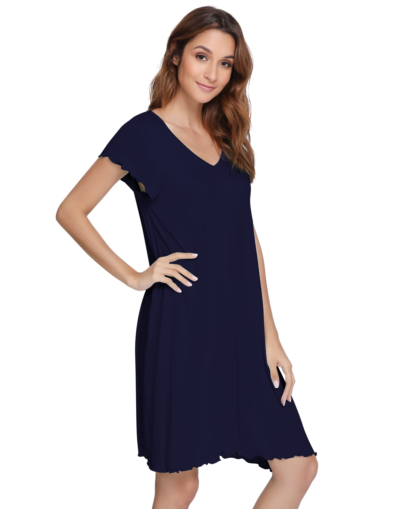 Nachila Soft Bamboo Nightgowns for Women - Lightweight Short Sleeve Sleep Shirt & Lounge Dress - Plus Size S-4X - Perfect for Sleeping, Relaxing at Home, and Summer Comfort