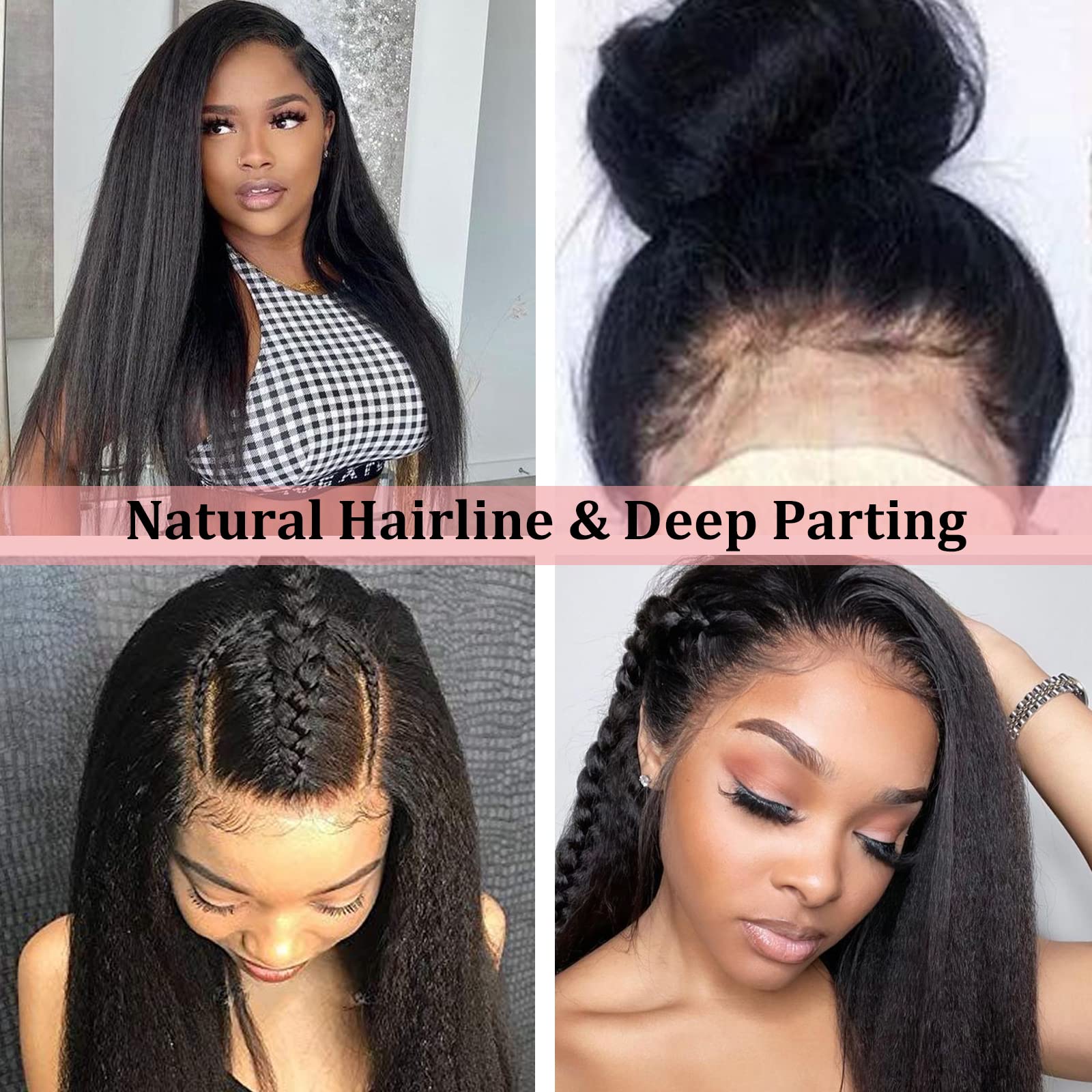 Imeya 24 Inch Yaki Weave Lace Front Wig - 13x6 Glueless Straight Human Hair Wig for Black Women | Pre-Plucked with Baby Hair, 150% Density, Transparent Lace | Italian Yaki Texture | Perfect for Daily Wear, Special Occasions & Protective Styling