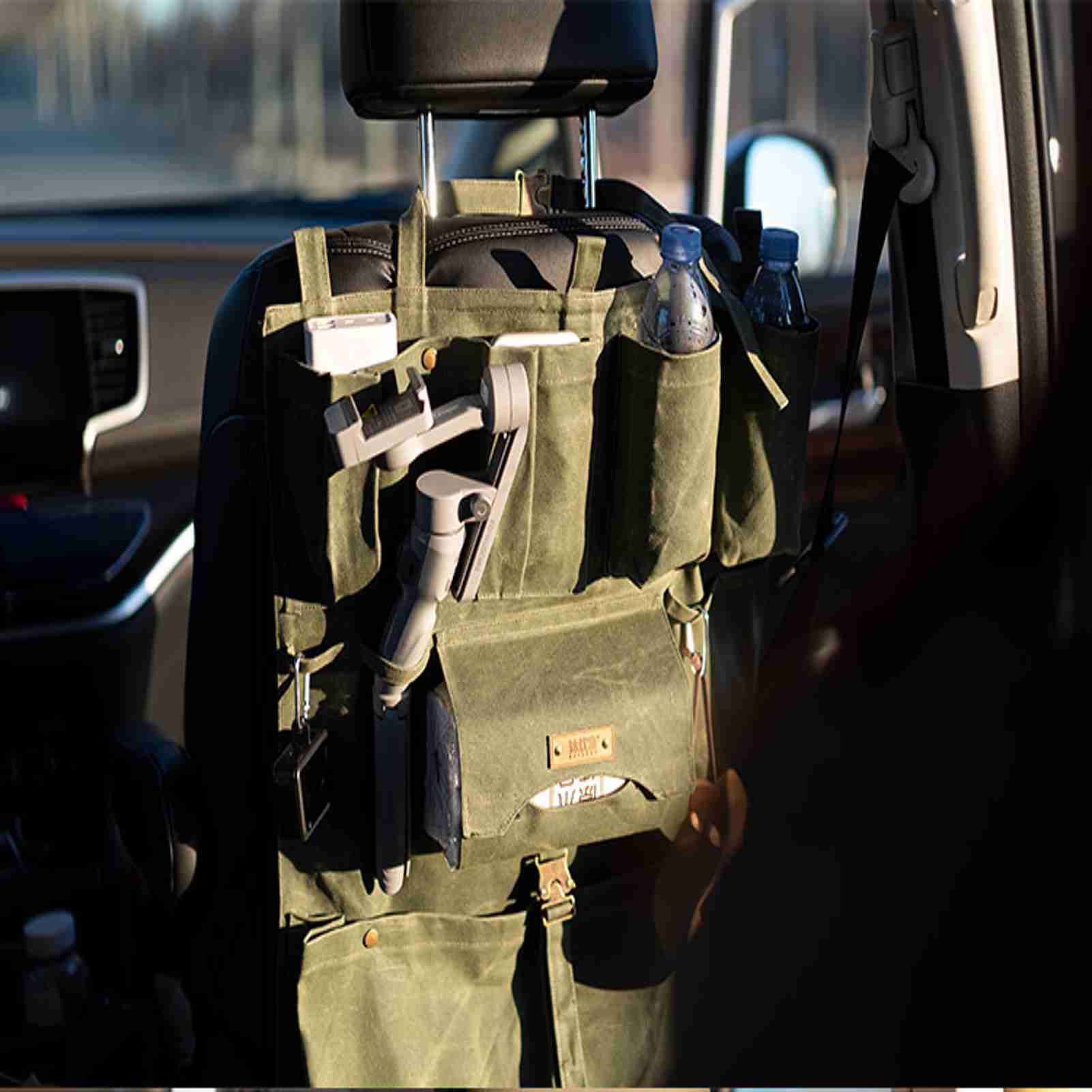 Military Style Tactical Canvas Car Organizer - Hanging Storage Bag with Multiple Pockets for Front Seat, Travel & Camping Gear Organization | Perfect for Road Trips, Outdoor Adventures & Daily Commute