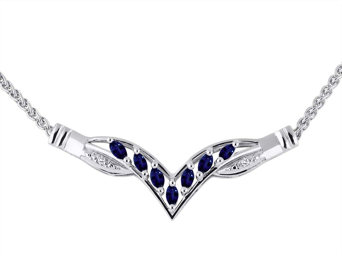 Rylos Simply Elegant Blue Sapphire & Diamond Necklace - September Birthstone Jewelry for Women | Perfect Gift for Anniversary, Birthday & Special Occasions