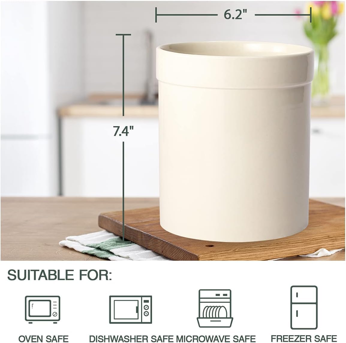Premium Ceramic Kitchen Utensil Holder - Large Countertop Organizer for Spoons, Spatulas & Cooking Tools | Pure White Minimalist Design | Perfect for Modern Kitchens & Home Decor