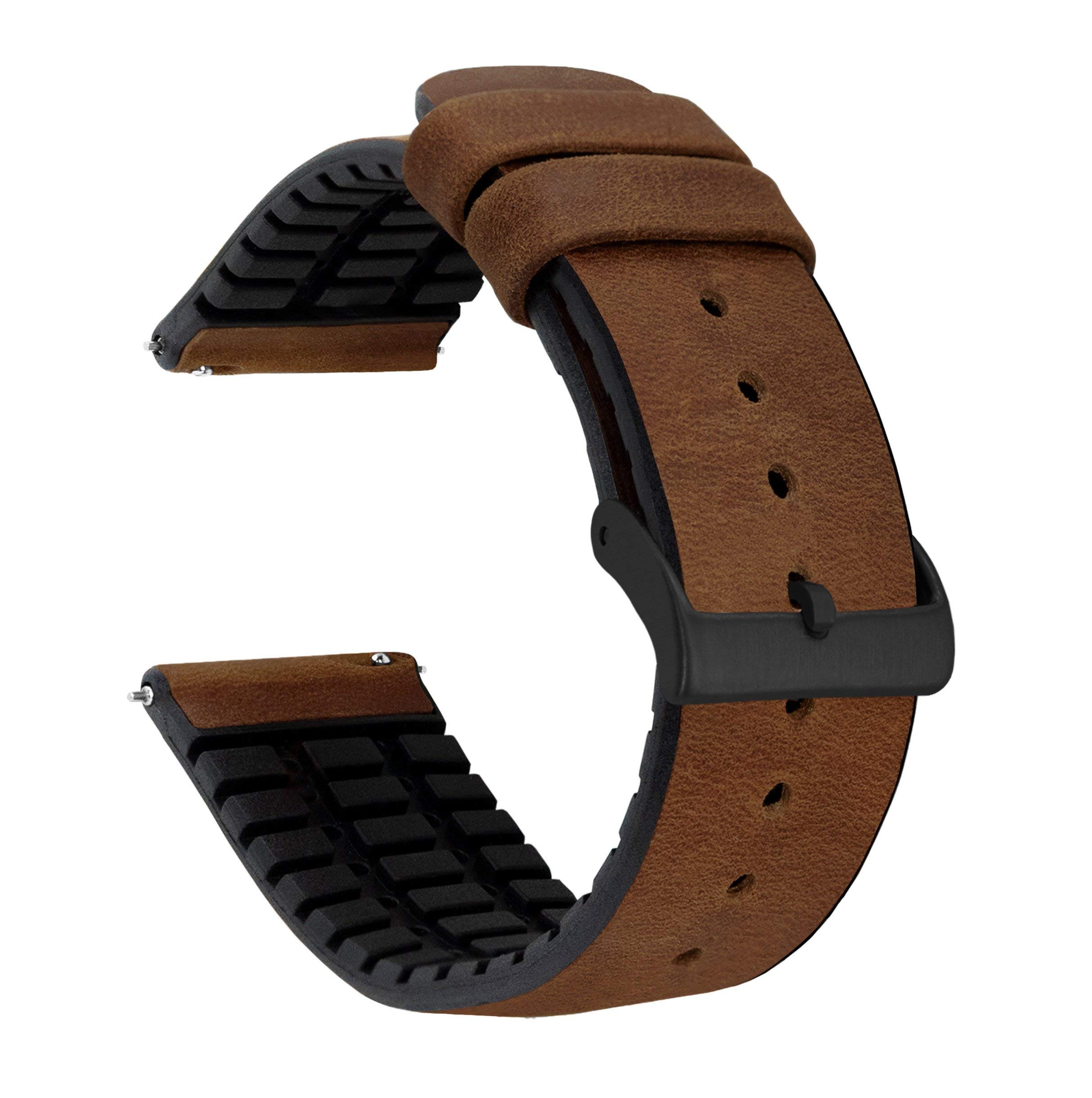 BARTON Leather Rubber Watch Bands - Quick Release 18-22mm for Men & Women - Durable 316L Stainless Steel - Perfect for Daily Wear & Outdoor Activities