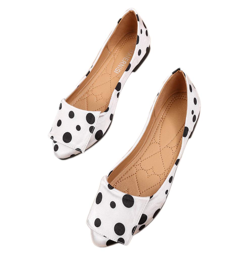 Women's Pointed Toe Low Heel Ballet Flats - Comfortable Slip-On Pumps with Soft Dots Design for Walking, Office & Casual Wear