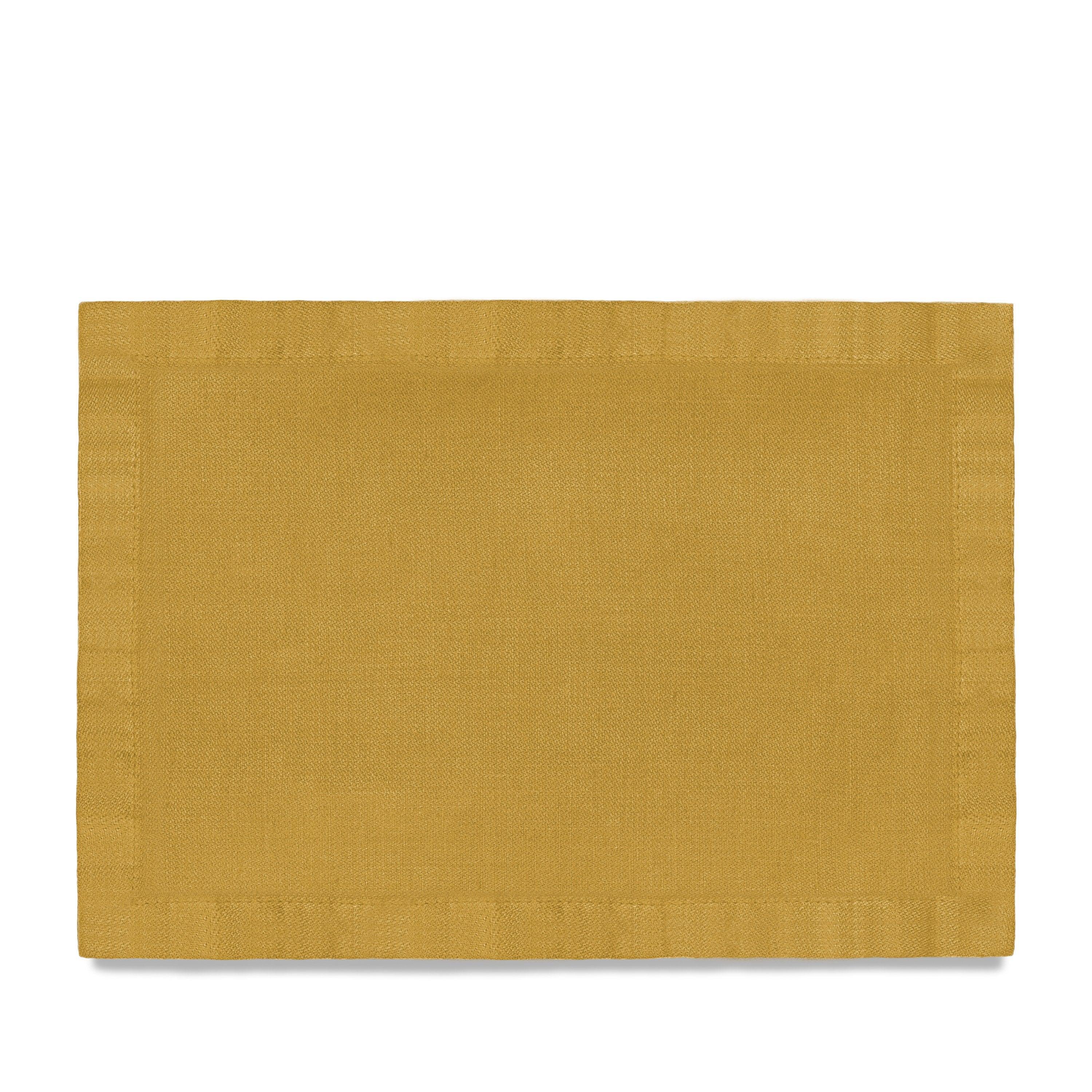 Premium Linen Sateen Placemats Set of 4 - Mustard Yellow Table Mats for Dining, Kitchen Decor, Dinner Party & Home Entertaining
