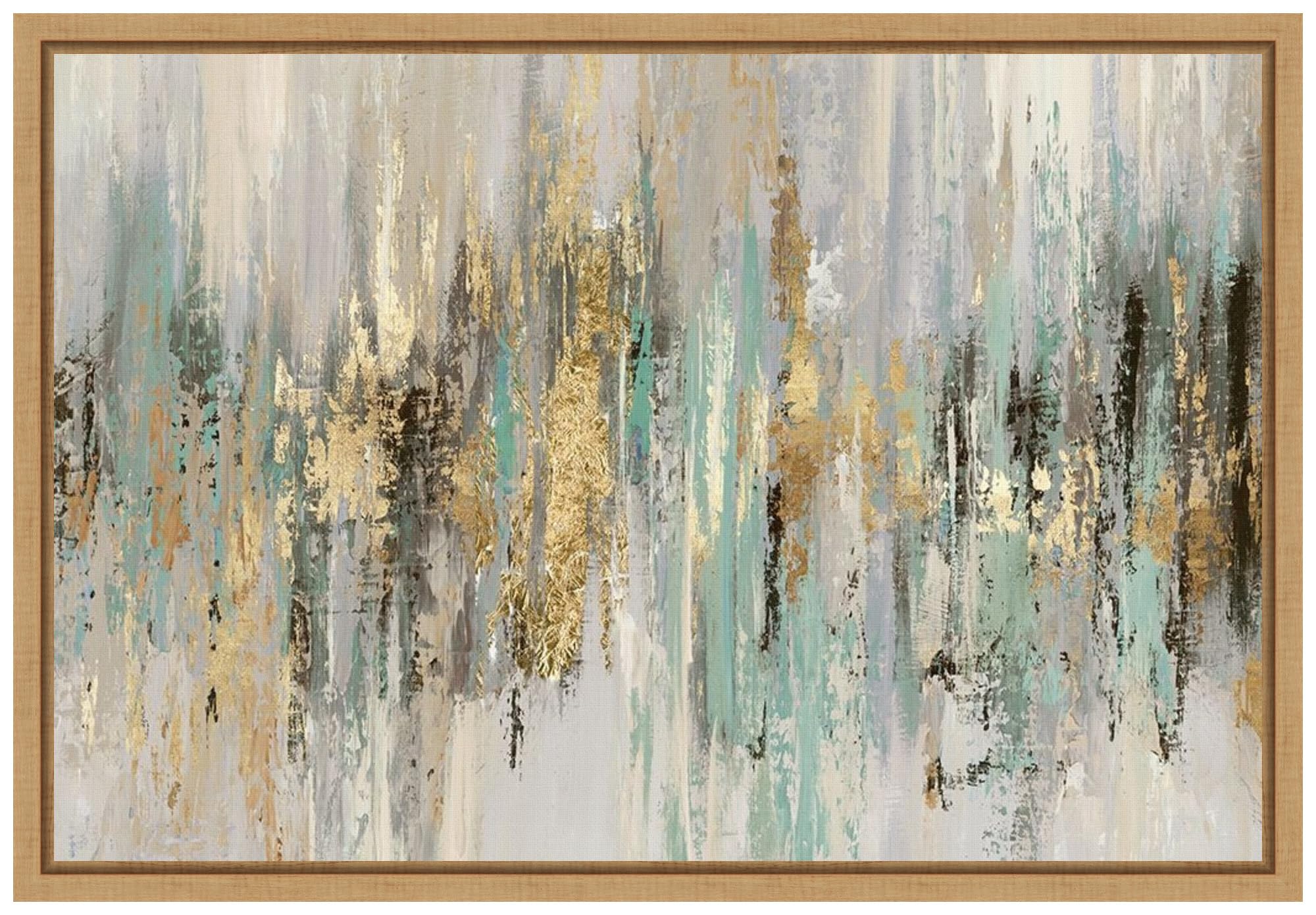 Amanti Art Framed Canvas Wall Art 16x23 - Dripping Gold I by Tom Reeves, Abstract Modern Painting for Home Decor, Perfect for Living Room, Bedroom, Bathroom & Kitchen | Wall Art for Contemporary Spaces & Office Decor