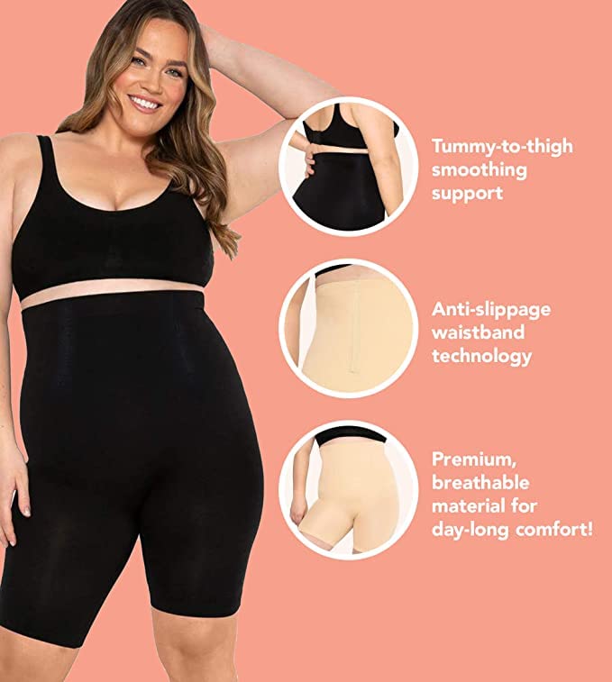**Conturve High Waisted Shapewear Shorts for Women – Tummy Control Body Shaper, Anti-Chafing Underwear | Slimming & Smoothing | Perfect for Dresses, Workouts & Everyday Wear (Black, XL/2XL)**