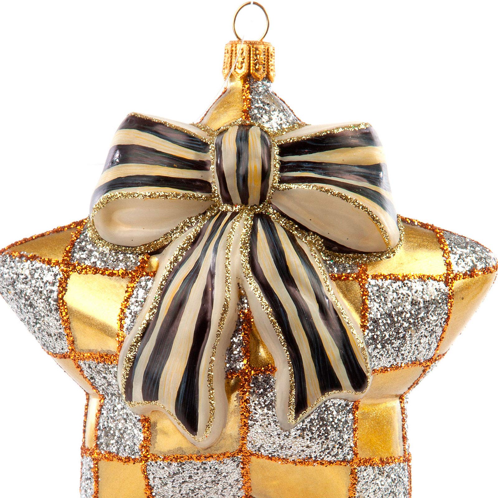 MacKenzie-Childs Golden Hour Snowy Star Glass Christmas Tree Ornament - Elegant Holiday Decor for Xmas Tree, Home, Office & Gift Giving