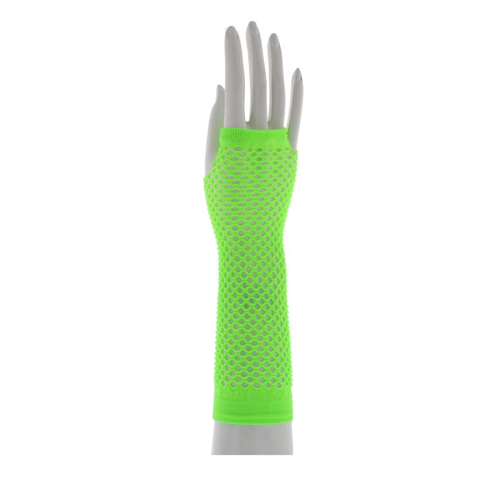 Zac's Alter Ego Women's Long Fishnet Fingerless Gloves - 80's Retro Fashion Accessory (Approx. 25cm, Neon Green) - Perfect for Halloween Costumes, Cosplay, and 80s Theme Parties