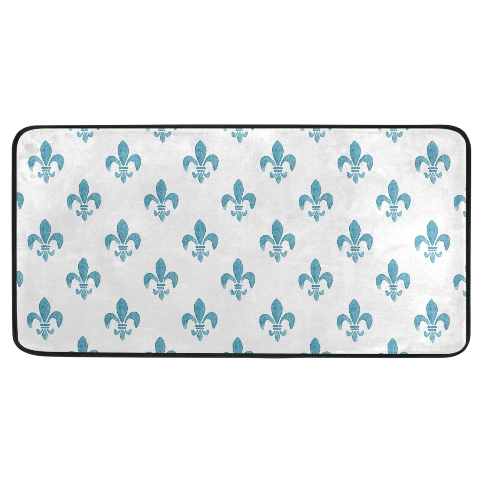 Susiyo Blue Fleur De Lis Anti-Fatigue Kitchen Mat - Non-Slip, Oil-Resistant, Easy to Clean Floor Rug for Indoor/Outdoor Use - Perfect for Kitchens, Bathrooms & Entryways