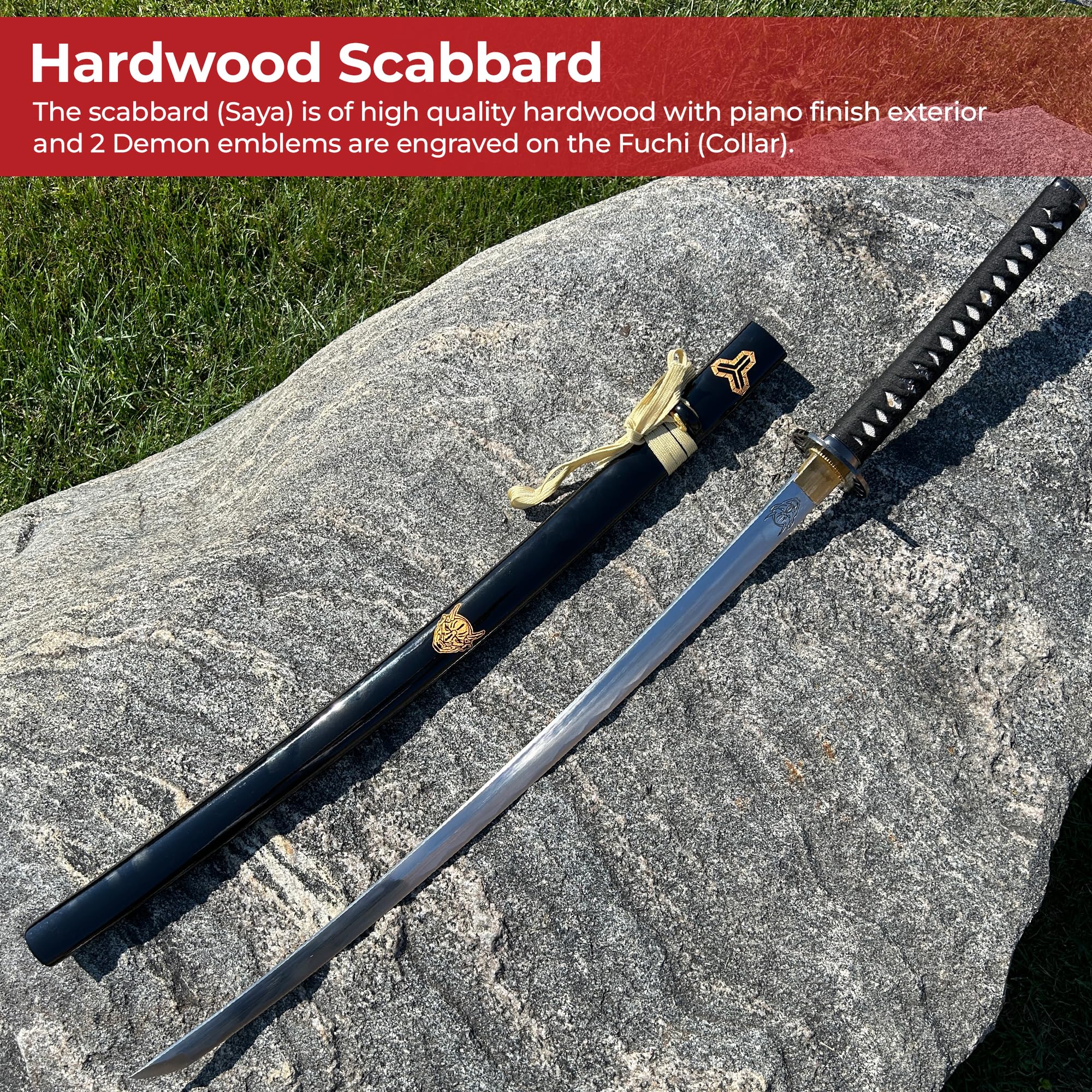 Kill Bill Hanzo Demon Sword - 1060 Carbon Steel Full Tang Katana - 29 Inch Razor Sharp Samurai Sword for Cosplay, Collection & Martial Arts Training