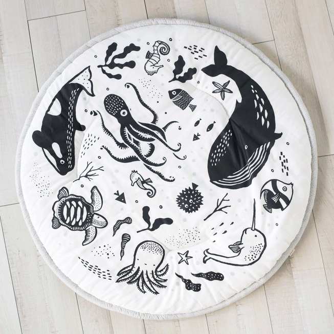 Organic Ocean Quilted Playmat by Wee Gallery - Non-Toxic Baby Activity Mat for Tummy Time, Crawling & Sensory Play - Perfect Nursery Floor Mat for Infants & Toddlers