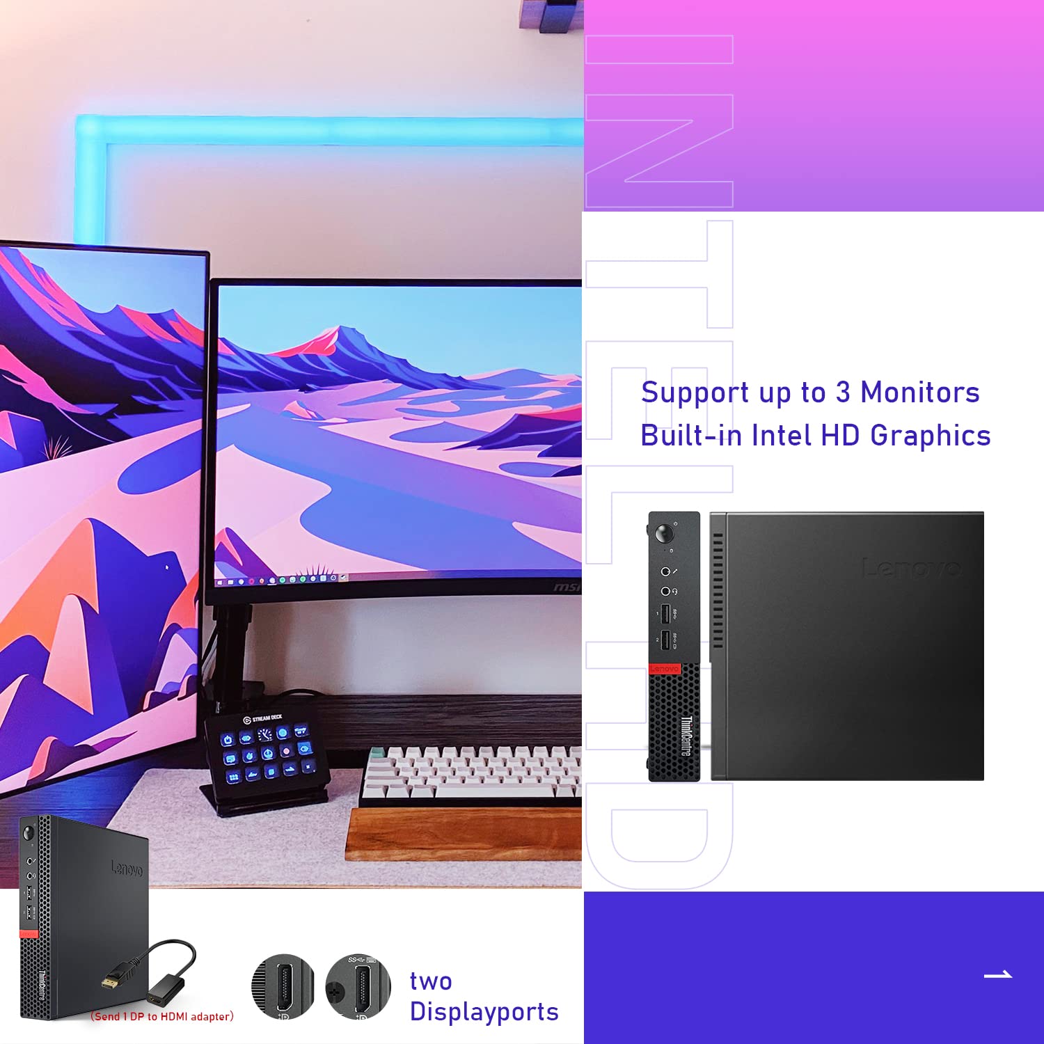 Lenovo ThinkCentre M710q Tiny Desktop PC - Intel Core i5-6500T Processor (Up to 3.1GHz), 32GB RAM, 512GB NVMe SSD, Wi-Fi 6E (AX210), Bluetooth, HDMI, Wireless Keyboard & Mouse, Windows 10 Pro (Renewed) - Perfect for Home Office, Business, and Compact Workspace Solutions