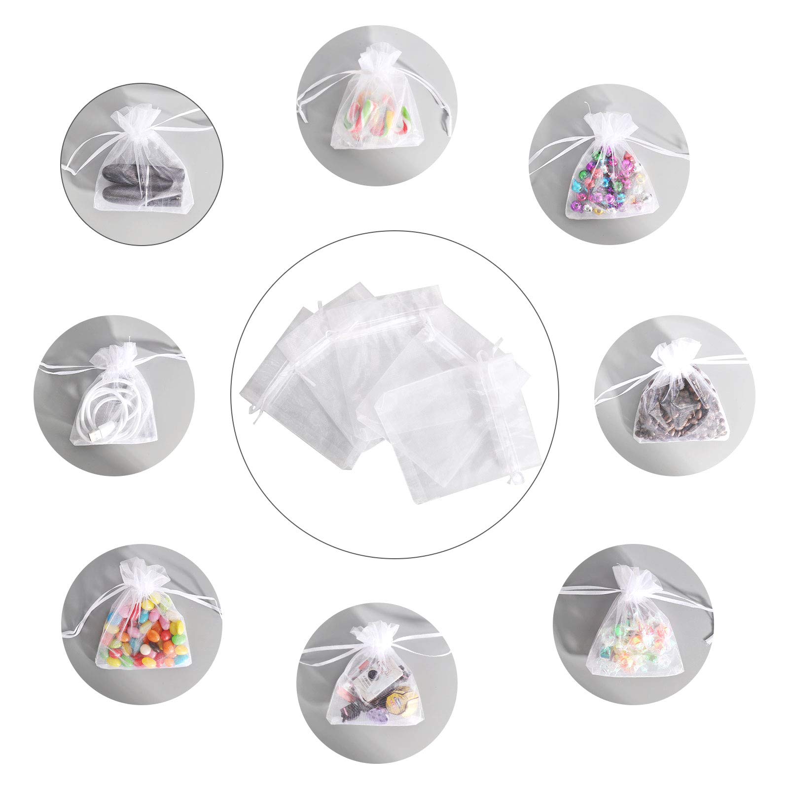 100Pcs White Organza Gift Bags 3.5x4.5 Inches - Small Mesh Drawstring Pouches for Christmas Favors, Wedding Party Favors, Jewelry Packaging & DIY Crafts