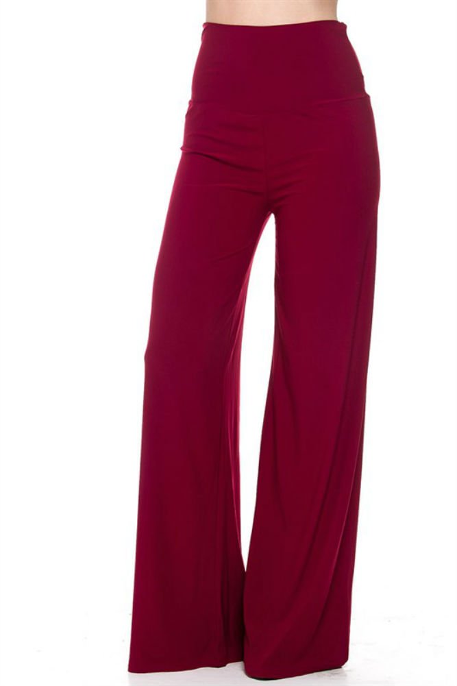 Plum Feathers Women's High Waisted Wide Leg Palazzo Pants - Plus Size & Regular Sizes - Comfortable Stretchy Lounge Pants for Casual Wear, Office & Travel