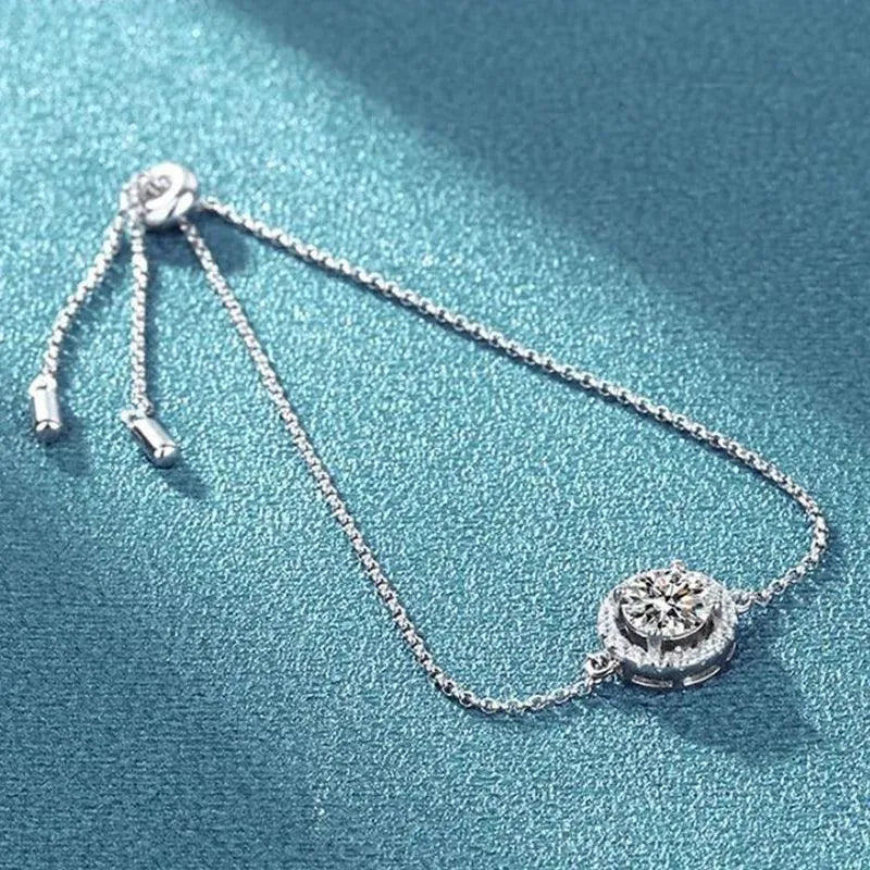 1 Carat Genuine Moissanite Bracelet with Star & Moon Charms - 925 Sterling Silver Bangle for Women - Passes Diamond Tester - Perfect for Weddings, Anniversaries & Special Occasions
