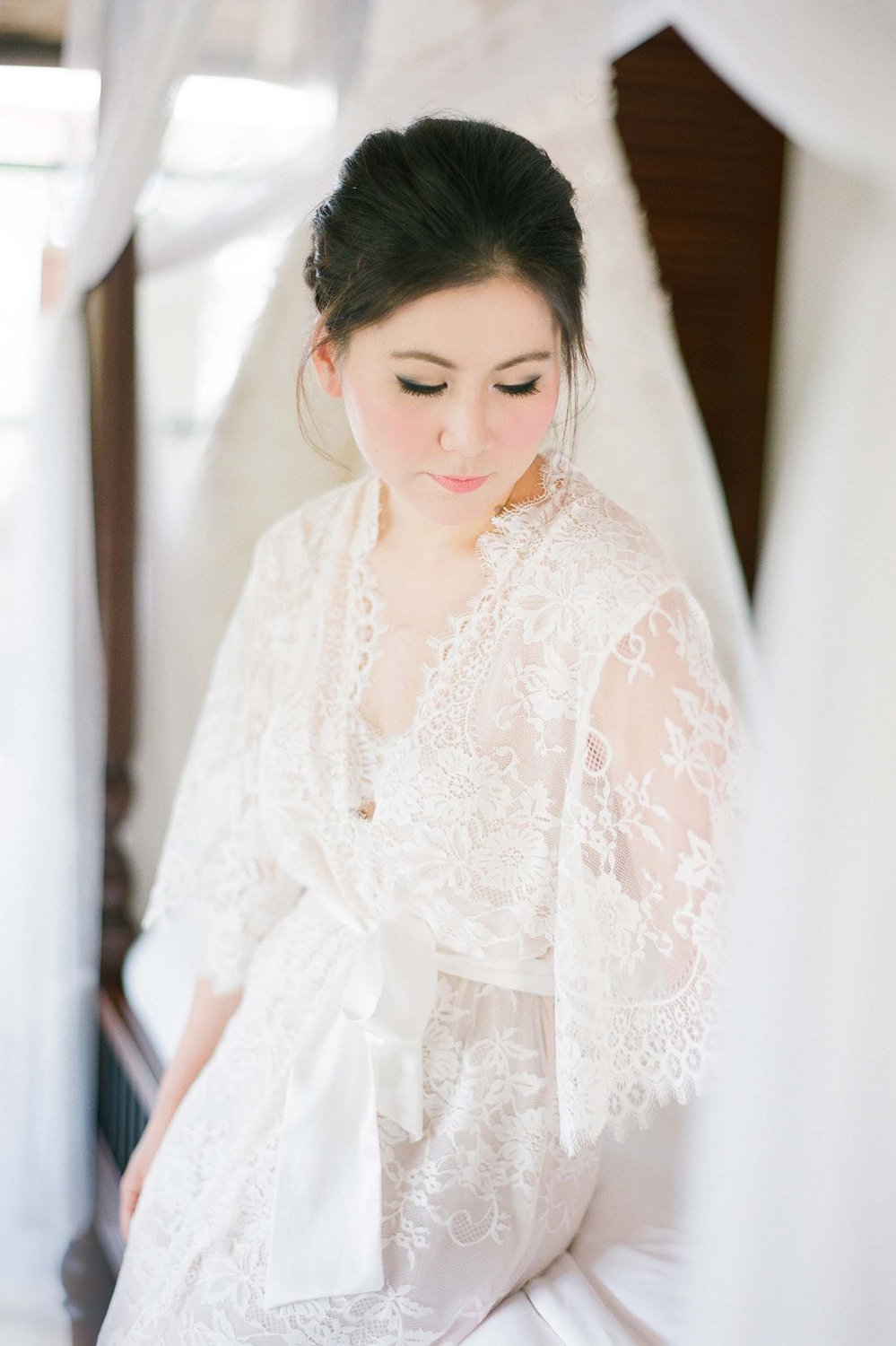 Swan Queen Elegant Silk & Lace Kimono Robe - Ivory & Blush Pink Style 104SH | Luxury Loungewear for Bridal Shower, Honeymoon & Special Occasions
