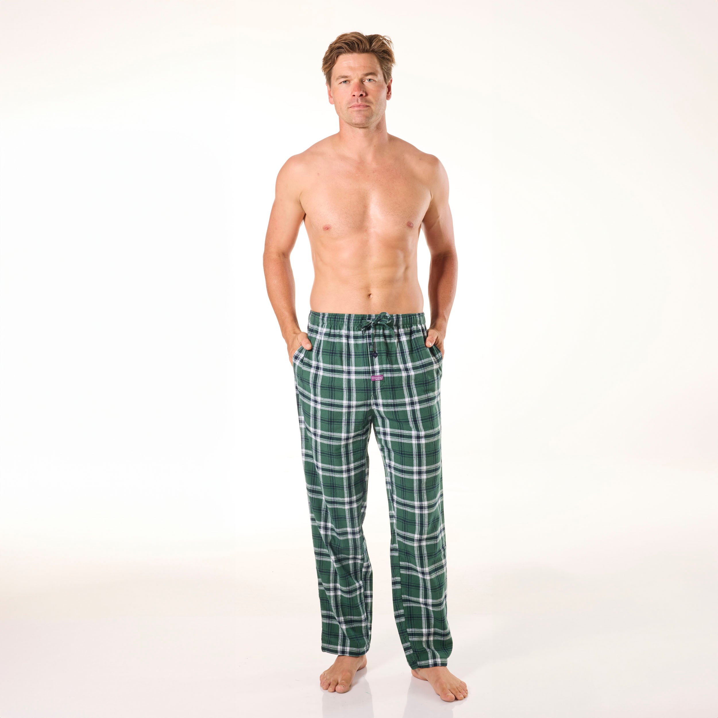 Men's Charles Check Cotton Flannel Sleep Pants - Soft & Comfortable Lounge Pajama Bottoms for Relaxing at Home (Green) - Perfect for Winter Nights, Lounging & Sleepwear