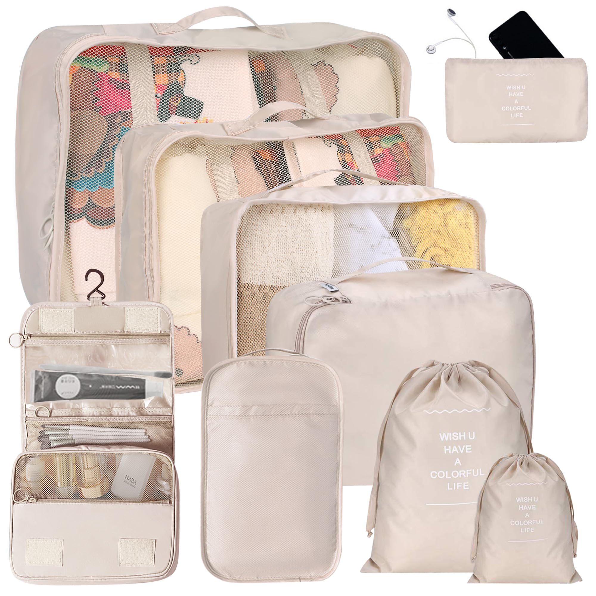 Kingdalux 9-Piece Packing Cubes Set - Waterproof Travel Organizers for Suitcases | Perfect for Clothes, Shoes & Toiletries