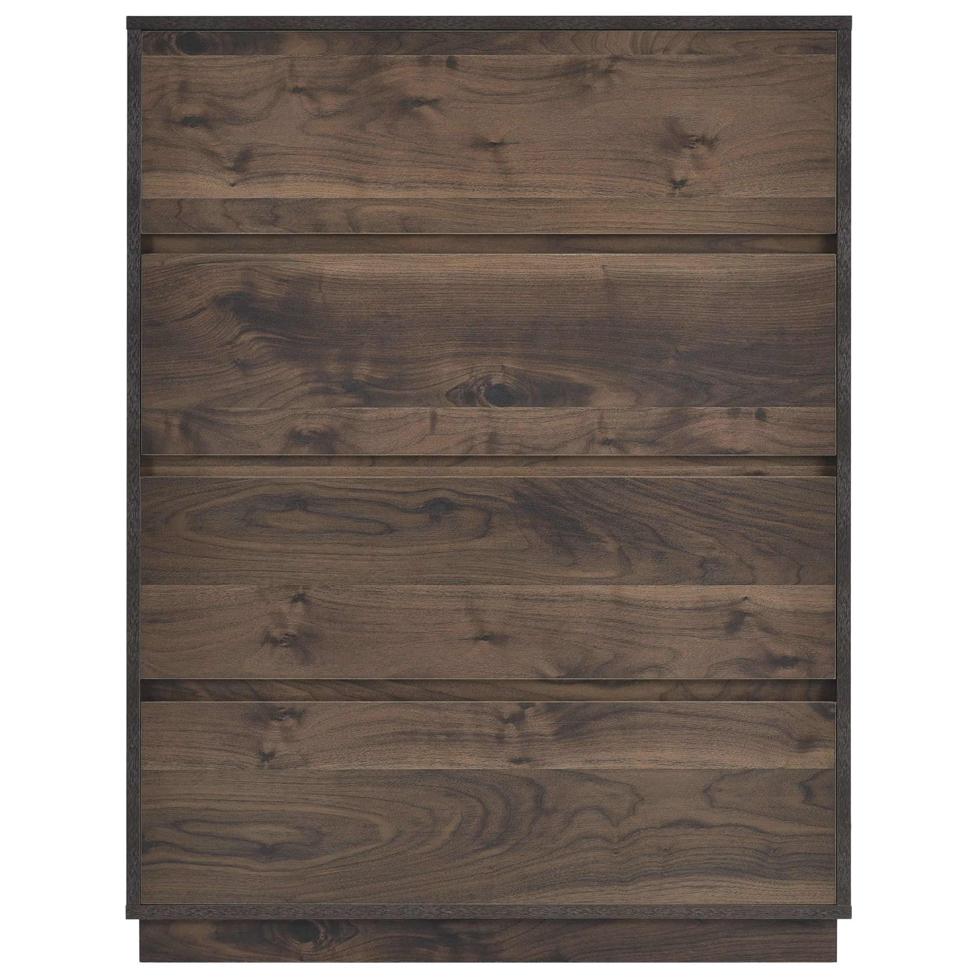 Mid-Century Modern 4-Drawer Chest Dresser - Dark Brown Wooden Storage Cabinet with Smooth Gliding Drawers - Perfect for Bedroom, Living Room, Hallway as Nightstand or End Table - Home Office Organization & Guest Room Furniture