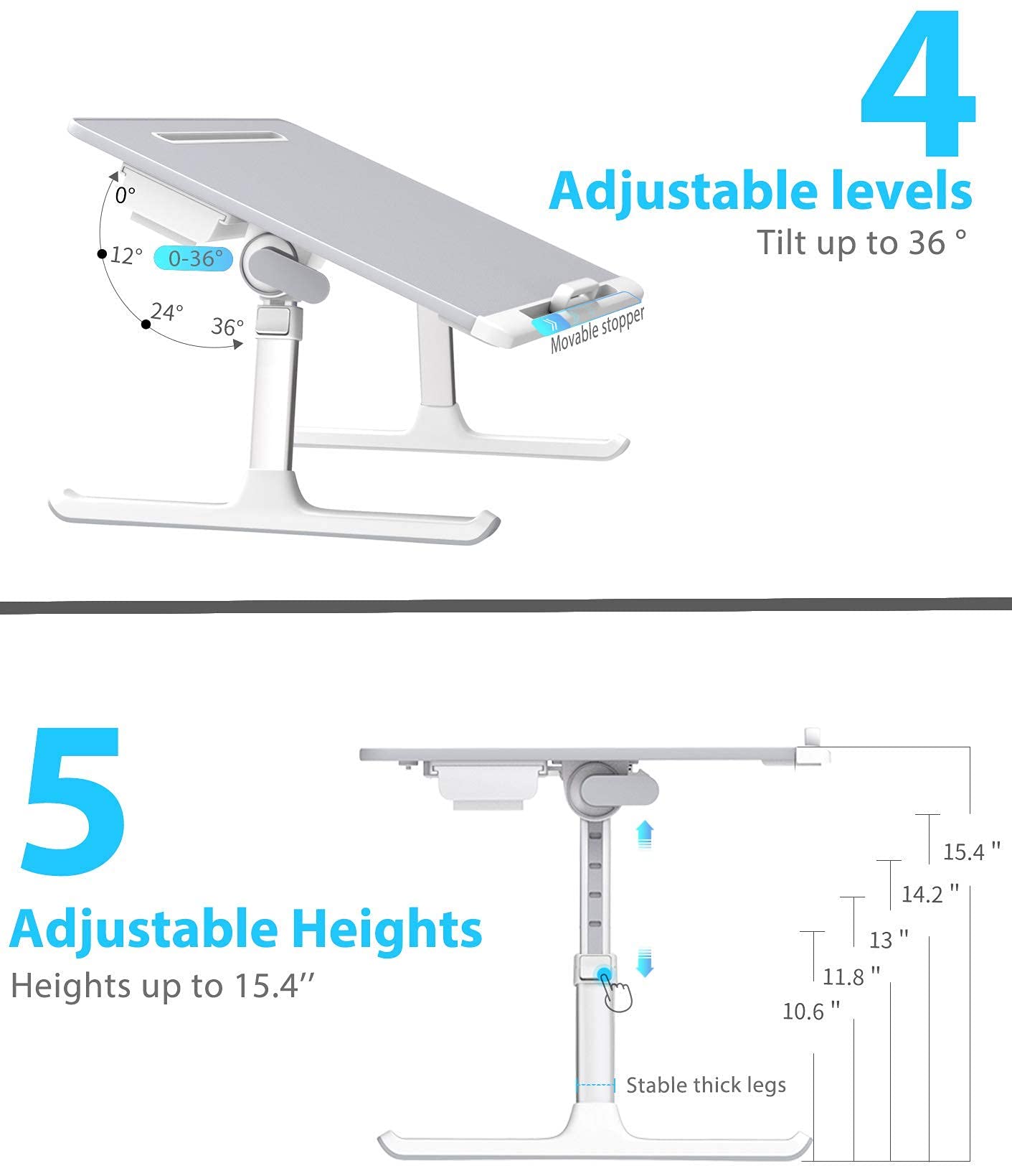 SAIJI Adjustable Laptop Stand for Bed - Foldable Laptop Table with Tablet & Phone Holder (Gray X-Large, Silver) - Perfect for Working, Reading & Watching Movies in Bed or on the Couch