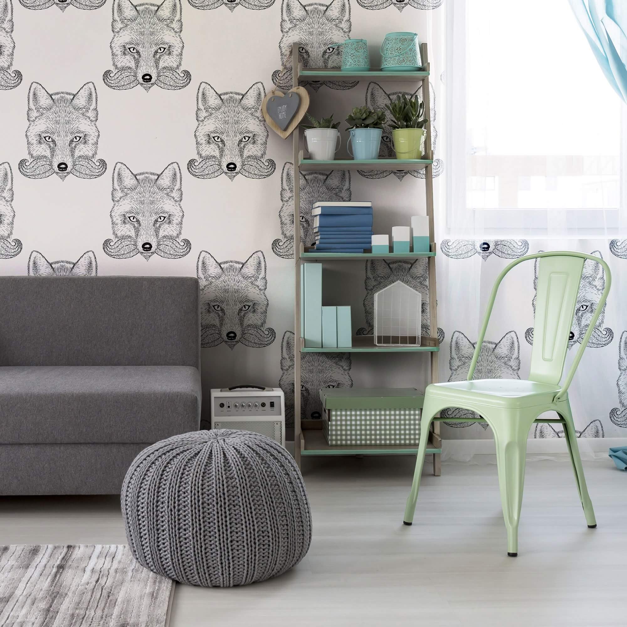 White and Black Fox Animal Peel and Stick Removable Wallpaper 9729 - Self-Adhesive Decorative Wall Mural for Nursery, Kids Room, and Home Decor