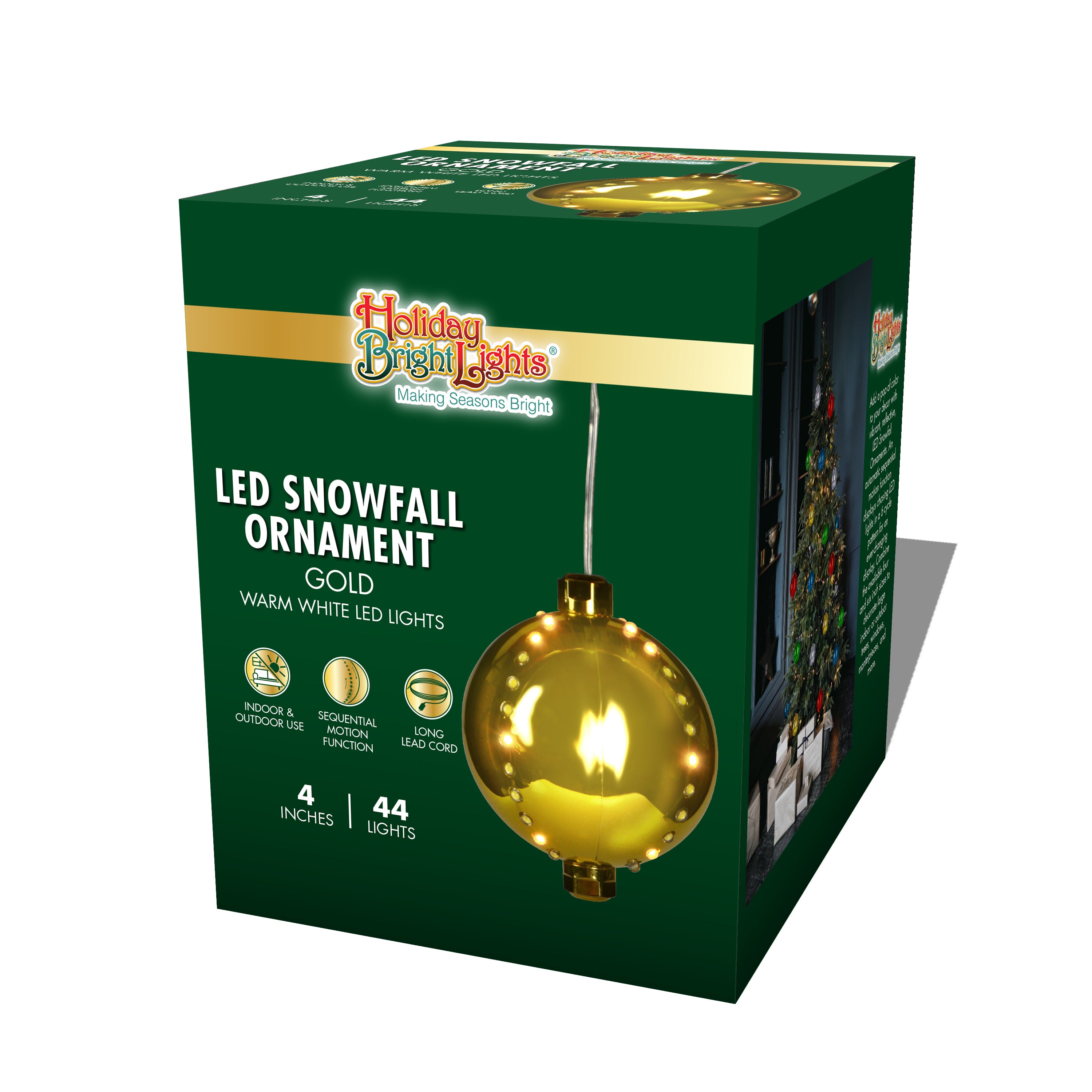 4 Pack Round LED Snowfall Hanging Ornaments - Christmas Tree Decorations with Warm White Lights for Indoor/Outdoor Holiday Decor (Home, Party, Garden)