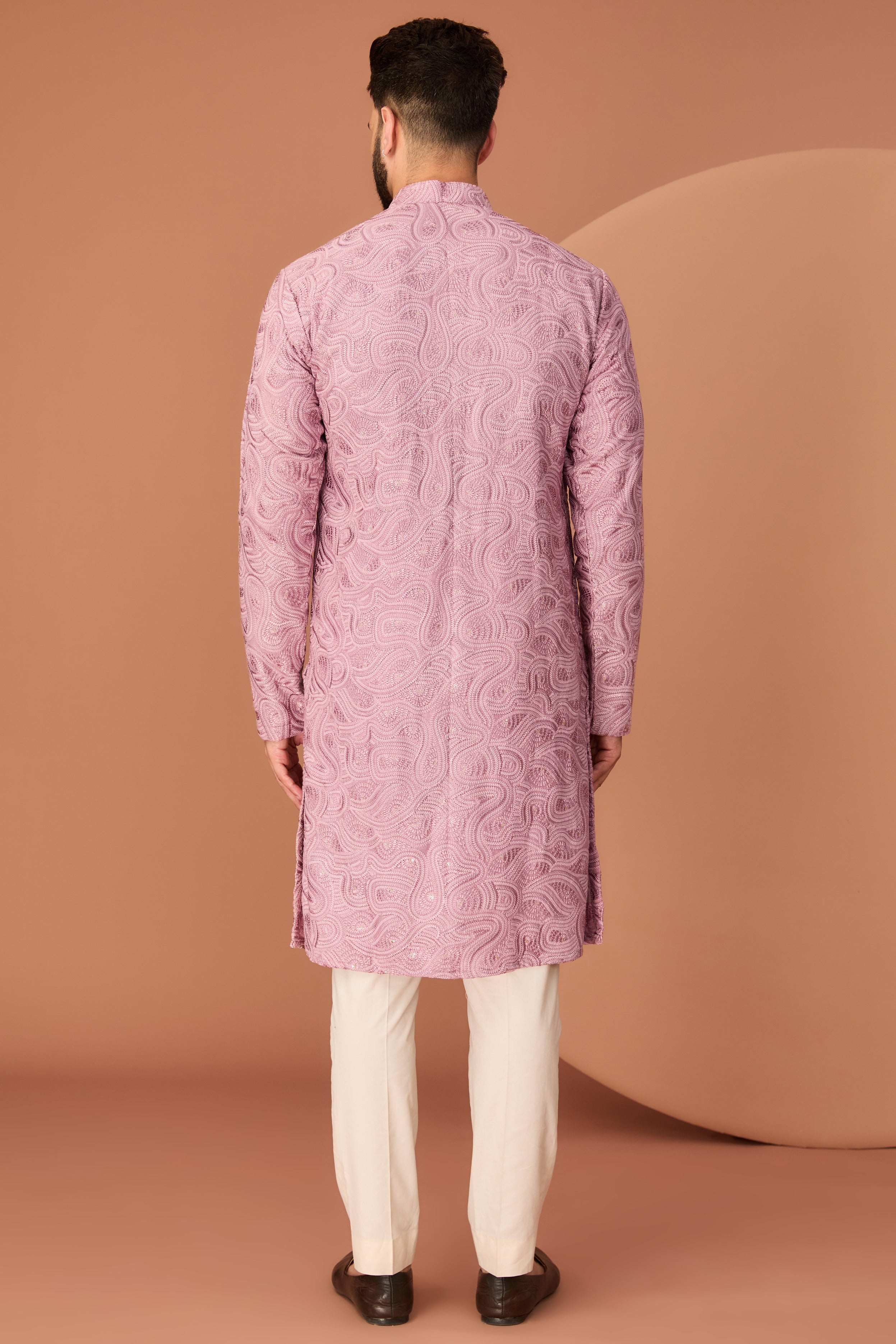 Elegant Light Purple Abstract Chikankari Kurta for Women - Traditional Indian Embroidered Tunic - Perfect for Festivals, Weddings & Casual Wear