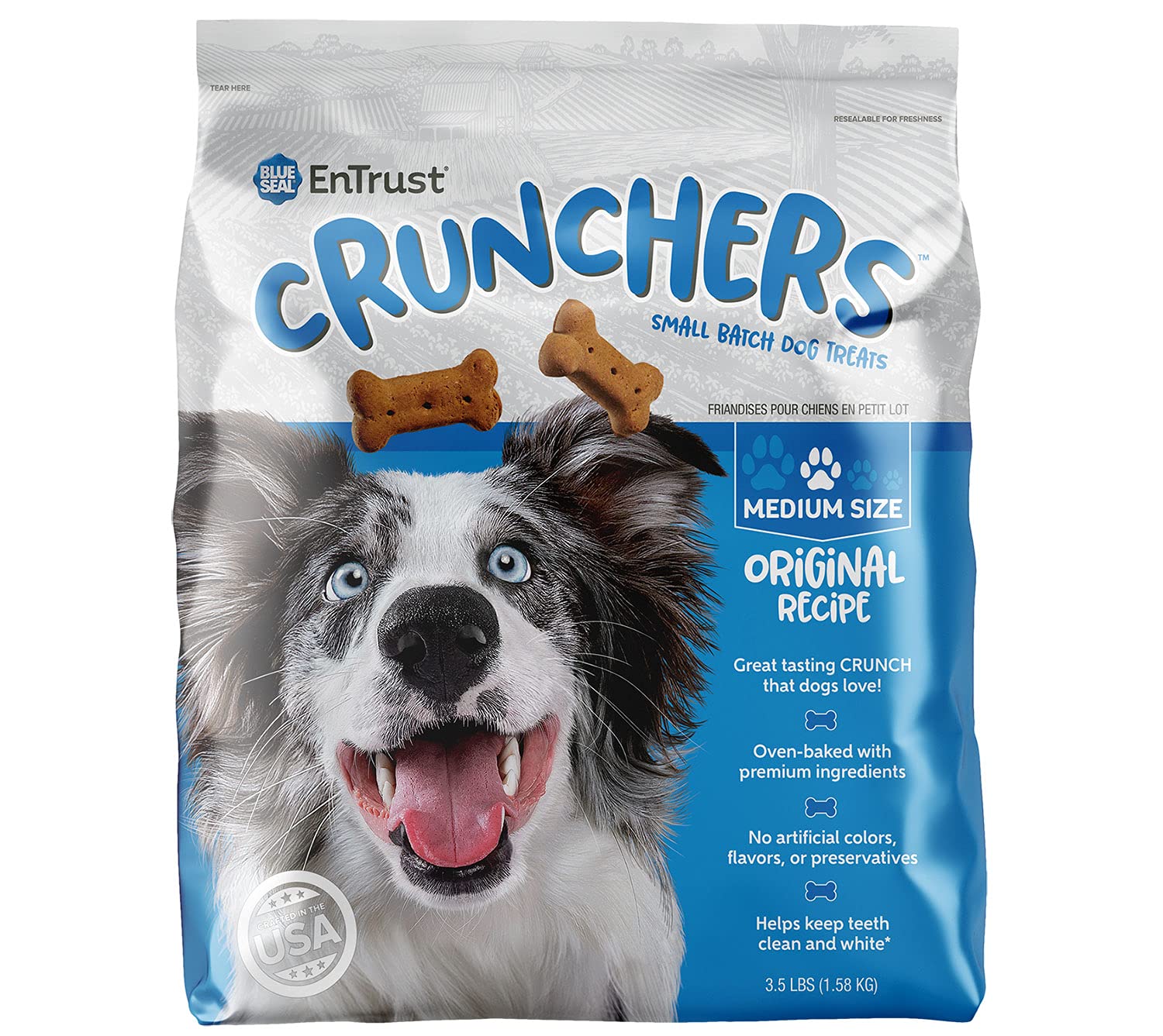 Blue Seal Kent Entrust Crunchers - Medium Dog Treats, Original Recipe - Crunchy Oven Baked Biscuits with Premium Ingredients, Healthy Snack for Training & Rewards - Made in USA, 3.5-Pound Bag - Perfect for Daily Treats, Obedience Training, and Dental Health