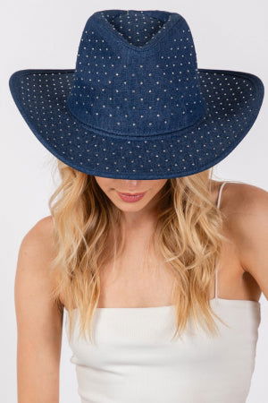 Sparkling Rhinestone Embellished Dark Blue Denim Cowboy Hat for Women - Perfect for Country Concerts, Rodeos & Western Fashion Outfits