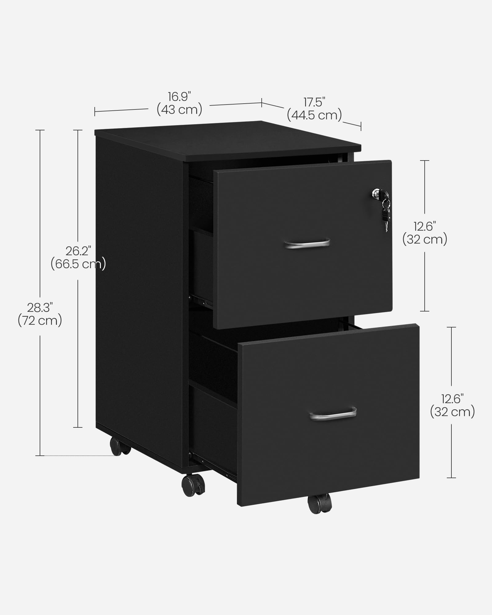 VASAGLE 2-Drawer Locking File Cabinet with Wheels - Home Office Storage Cabinet for A4 & Letter-Size Documents, Printer Stand - Easy Assembly in Honey Brown & Ink Black - Perfect for Small Spaces & Organization