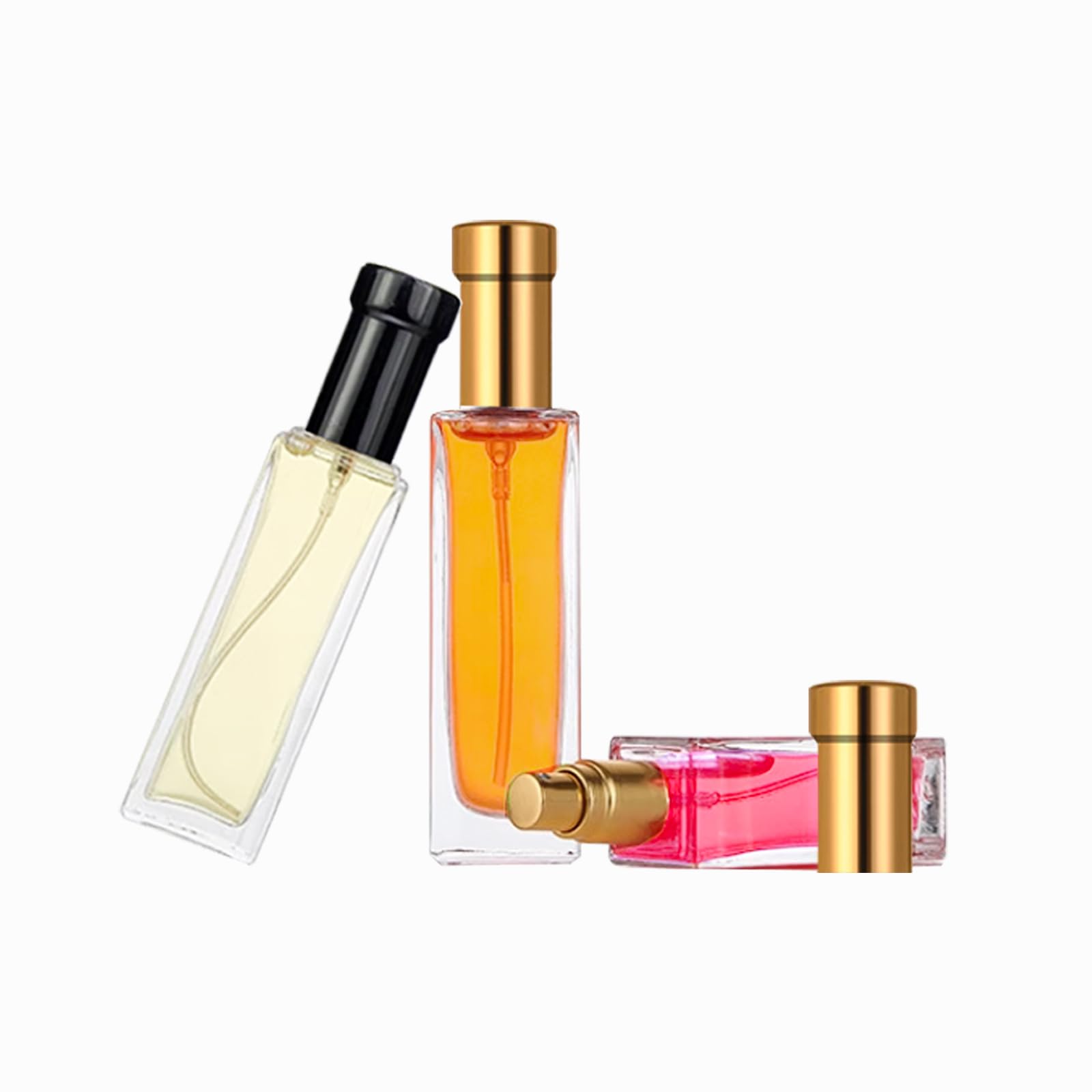 8PCS 20ml Perfume Spray Bottles - Mini Portable Travel Glass Square Atomizer, Small Fine Mist Refillable Sample Spray Bottles for Essential Oils & Fragrances (Gold, 20ml) - Perfect for Travel, Gym, Purse & DIY Perfume Making