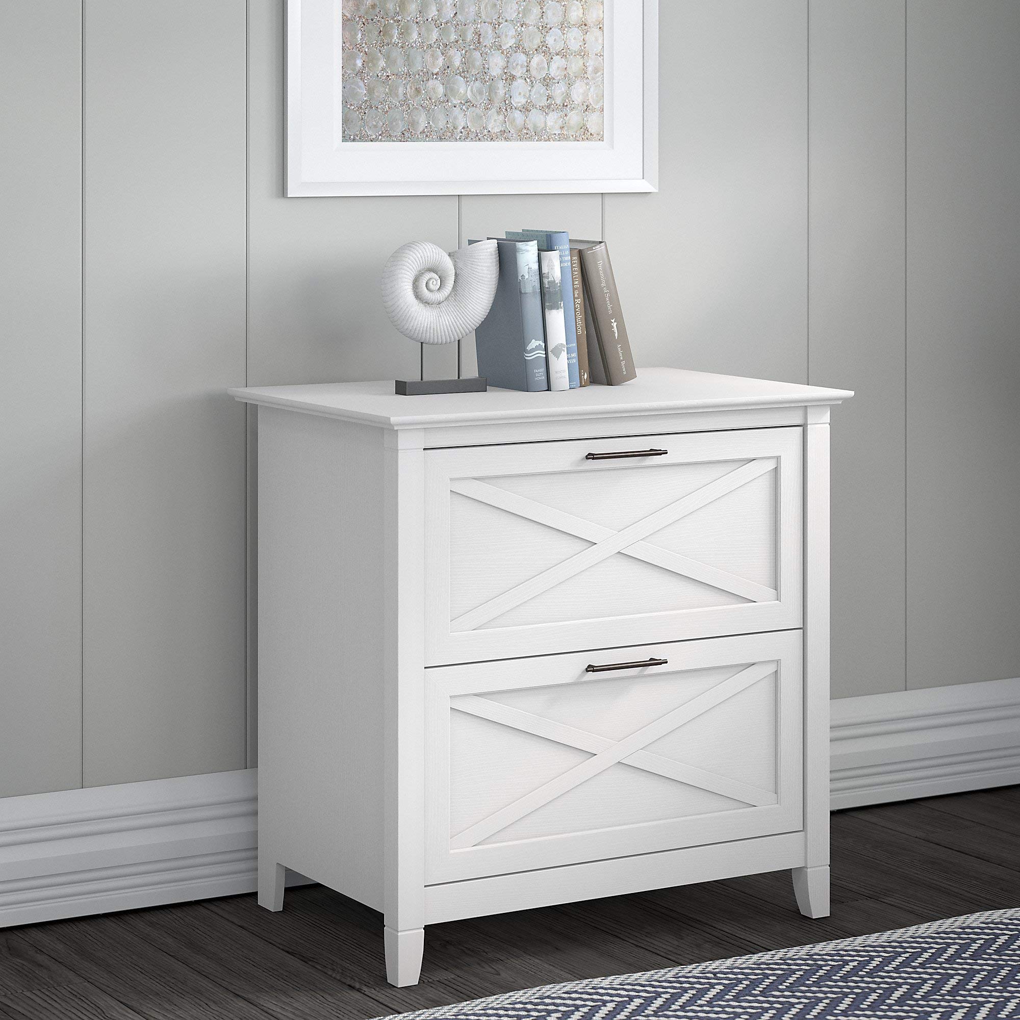 Bush Furniture Key West 2-Drawer Lateral File Cabinet and 5-Shelf Bookcase Set - Pure White Oak Finish for Home Office Organization & Storage Solutions | Perfect for Documents, Books, and Office Supplies