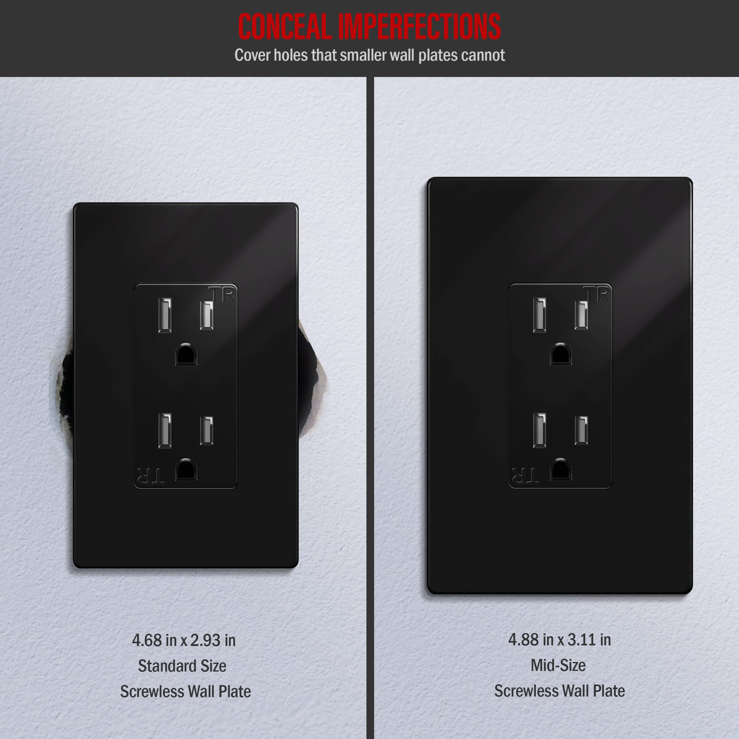 ENERLITES Screwless Decorator Wall Plates - Child Safe Outlet Covers, Glossy Finish, Medium Size 1-Gang (4.88