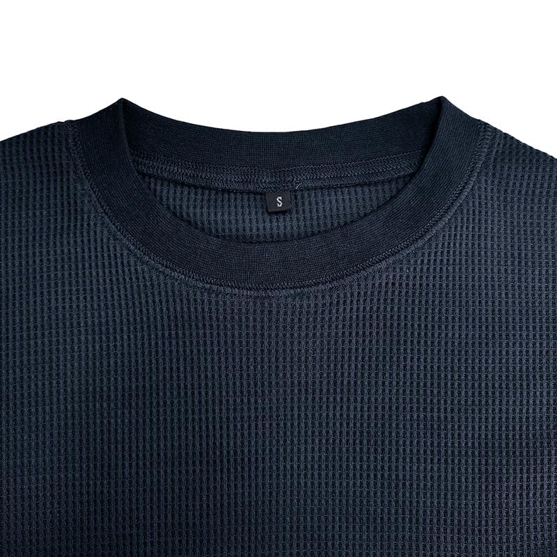 Men's Waffle Long Sleeve Crewneck Pullover Shirt - Casual Workout Base Layer Tee for Gym, Hiking & Everyday Wear