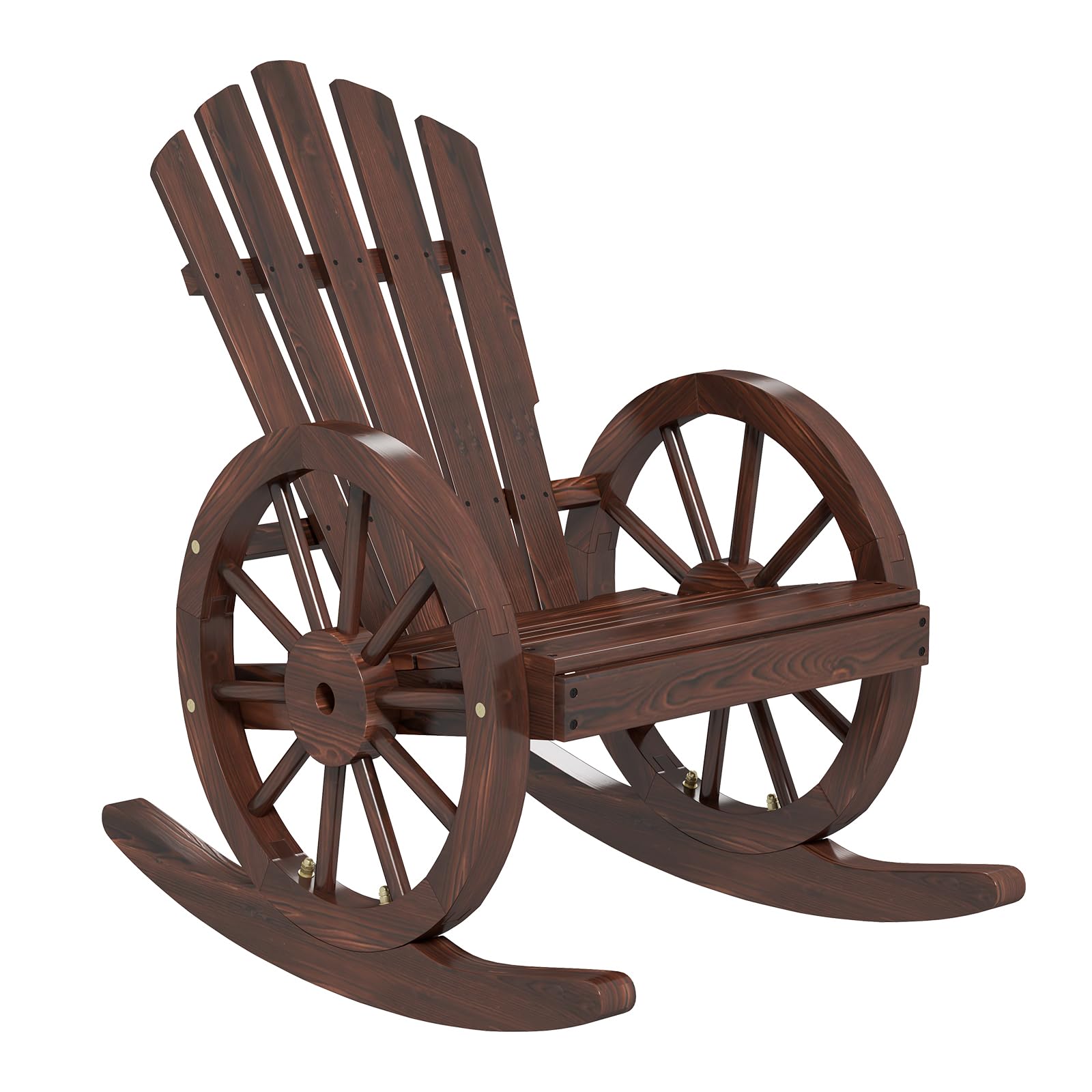 Kinbor Wooden Outdoor Rocking Chair - Comfortable High Back Slat Rocker for Porch, Patio, Lawn & Garden - Reclining Seat for Relaxing in Backyard, Poolside or Sunroom