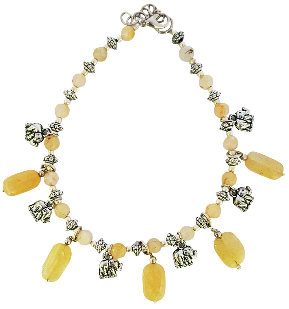 Mehrunnisa Silver Plated Elephant Charm Anklet with Semi-Precious Yellow Topaz for Girls - Boho Jewelry Gift for Teens, Birthday & Festival Wear (JWL668)
