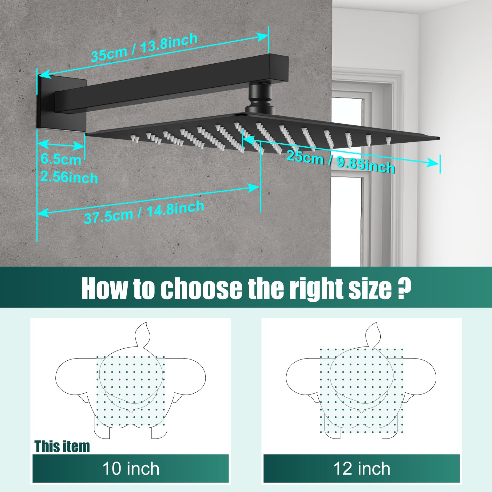 Premium 10 Inch Matte Black Square Rain Shower System - 2-in-1 Wall Mount Rainfall Shower Head with Handheld Sprayer & High Pressure Valve for Luxurious Bathroom Experience (Ideal for Master Bath & Spa Retreats)