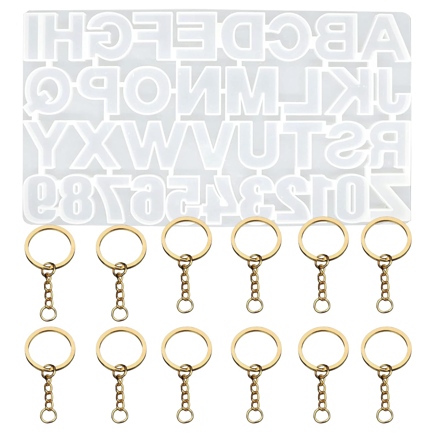 Snoogg Silicone Alphabet & Number Molds for Resin Casting - DIY Craft, Jewelry Making Kit with 12 Gold Keychain Rings - Perfect for Epoxy Resin Projects, Letter Charms & Handmade Gifts