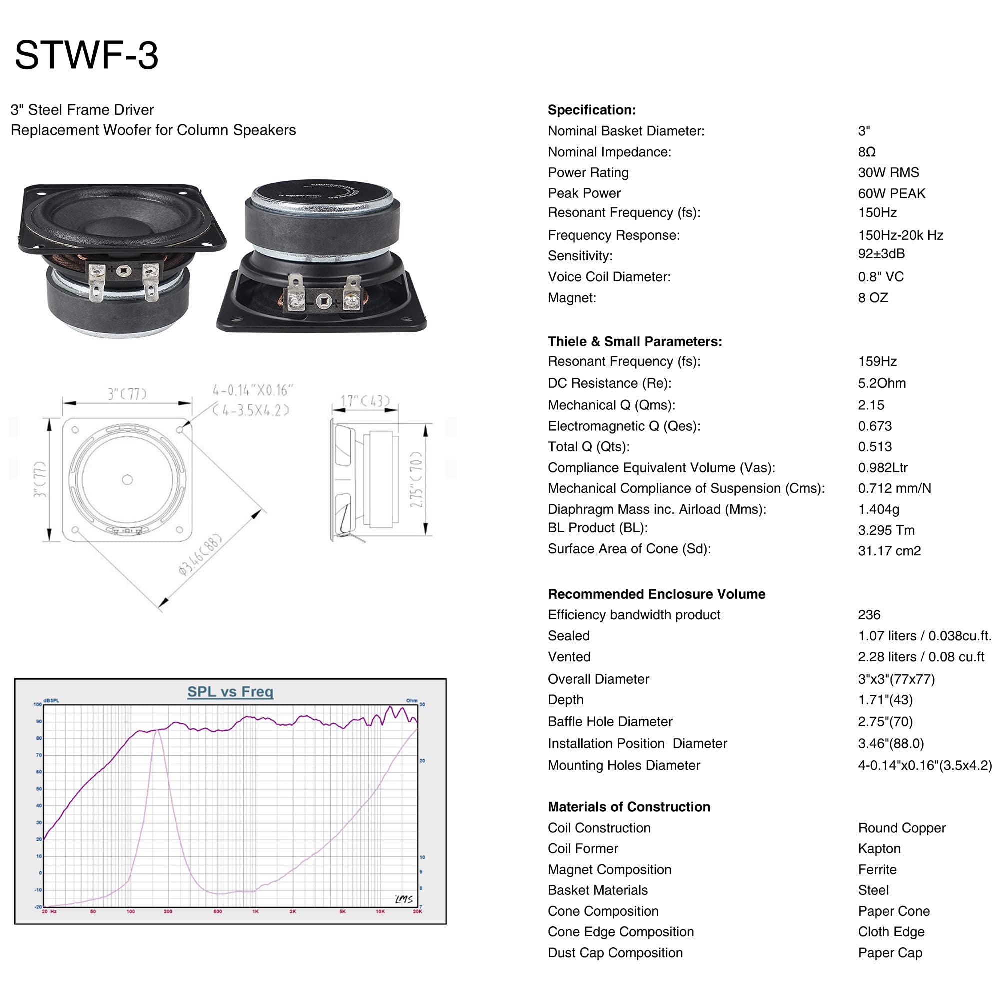 Sound Town STWF-3 4-Pack 3-Inch Full Range Speakers | High-Performance Replacement Drivers for PA, DJ, and Column Speakers | Ideal for Live Performances, Events, and Studio Monitoring