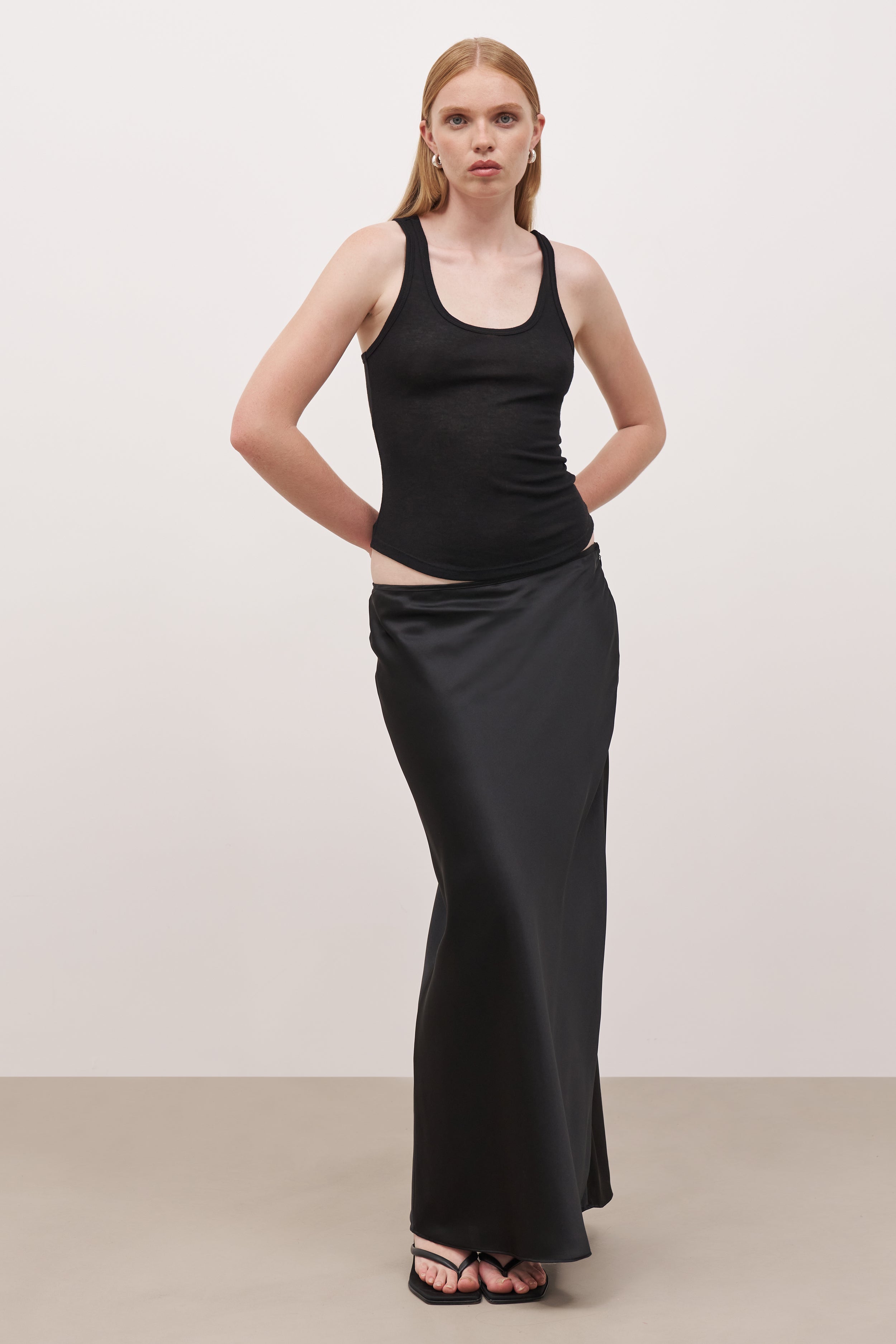 Elegant Black Satin Mid Rise Maxi Skirt for Women - Perfect for Evening Parties, Weddings & Formal Events