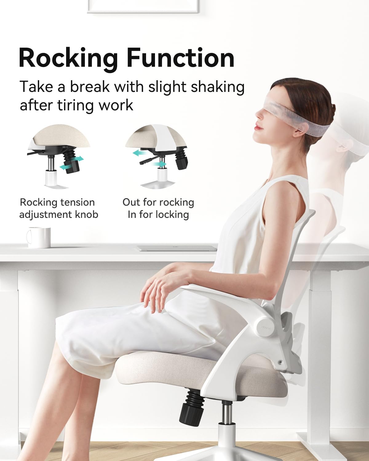 Hbada Ergonomic Office Chair with Flip-Up Armrests & Saddle Cushion - Adjustable Swivel Mesh Desk Chair with S-Shaped Backrest, Grey - Perfect for Home Office, Gaming & Workspace Comfort