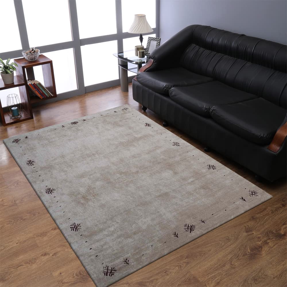 Hand Knotted 8'x10' Silk Mix Area Rug - Contemporary Beige LSM516 - Perfect for Living Room, Bedroom & Office Decor