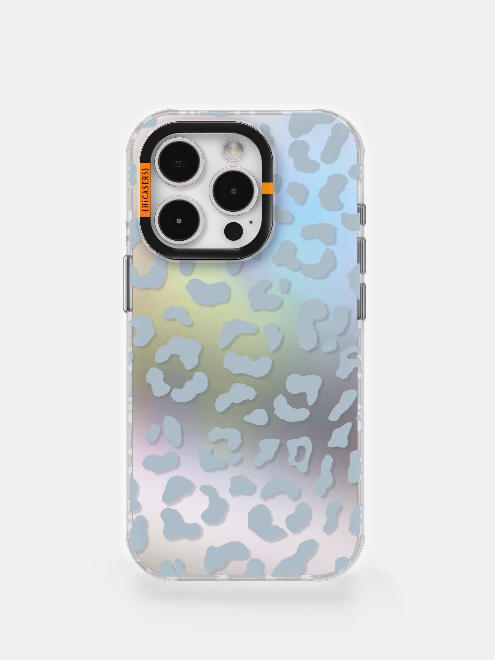 Leopard Print Iridescent Mirror Case for iPhone - Baby Blue Phone Cover for Women, Girls | Trendy Protective Case for Everyday Use, Parties & Travel